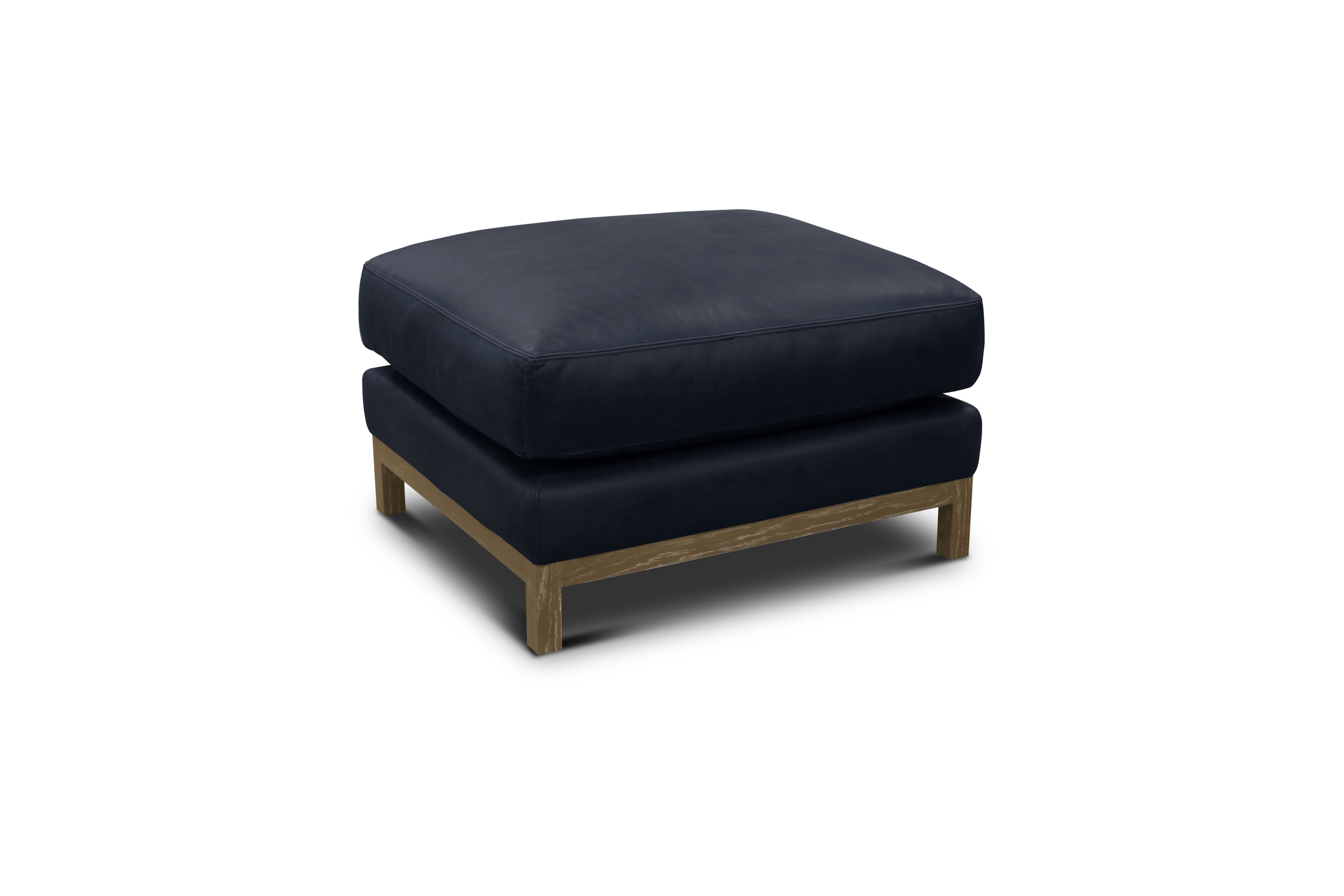 Leather Ottoman w/Distressed Solid Wood Base