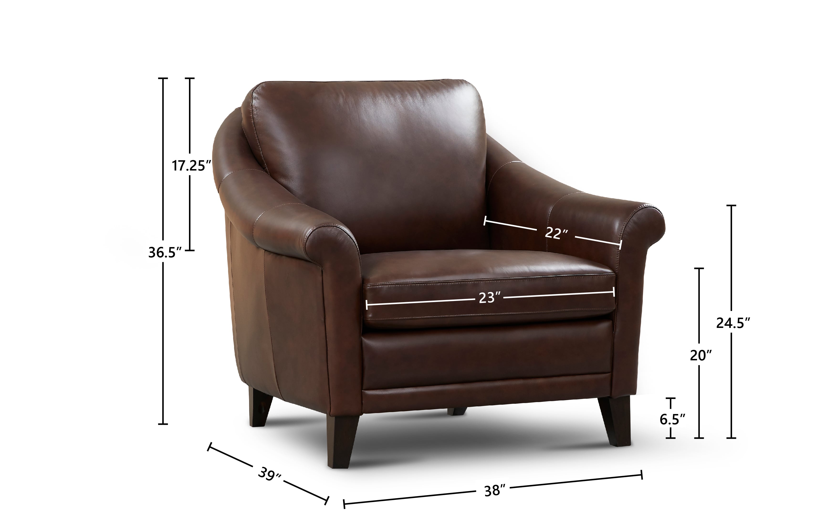 GTR Leather Sienna Leather Armchair w/Sculpted Rolled Arms