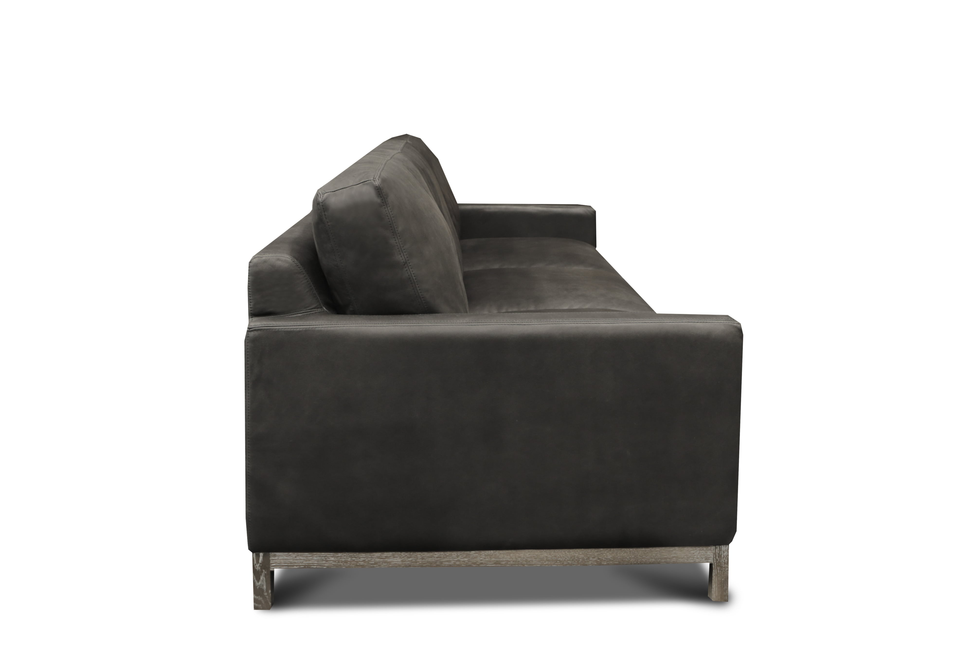 Leather Sofa w/Distressed Solid Wood Base