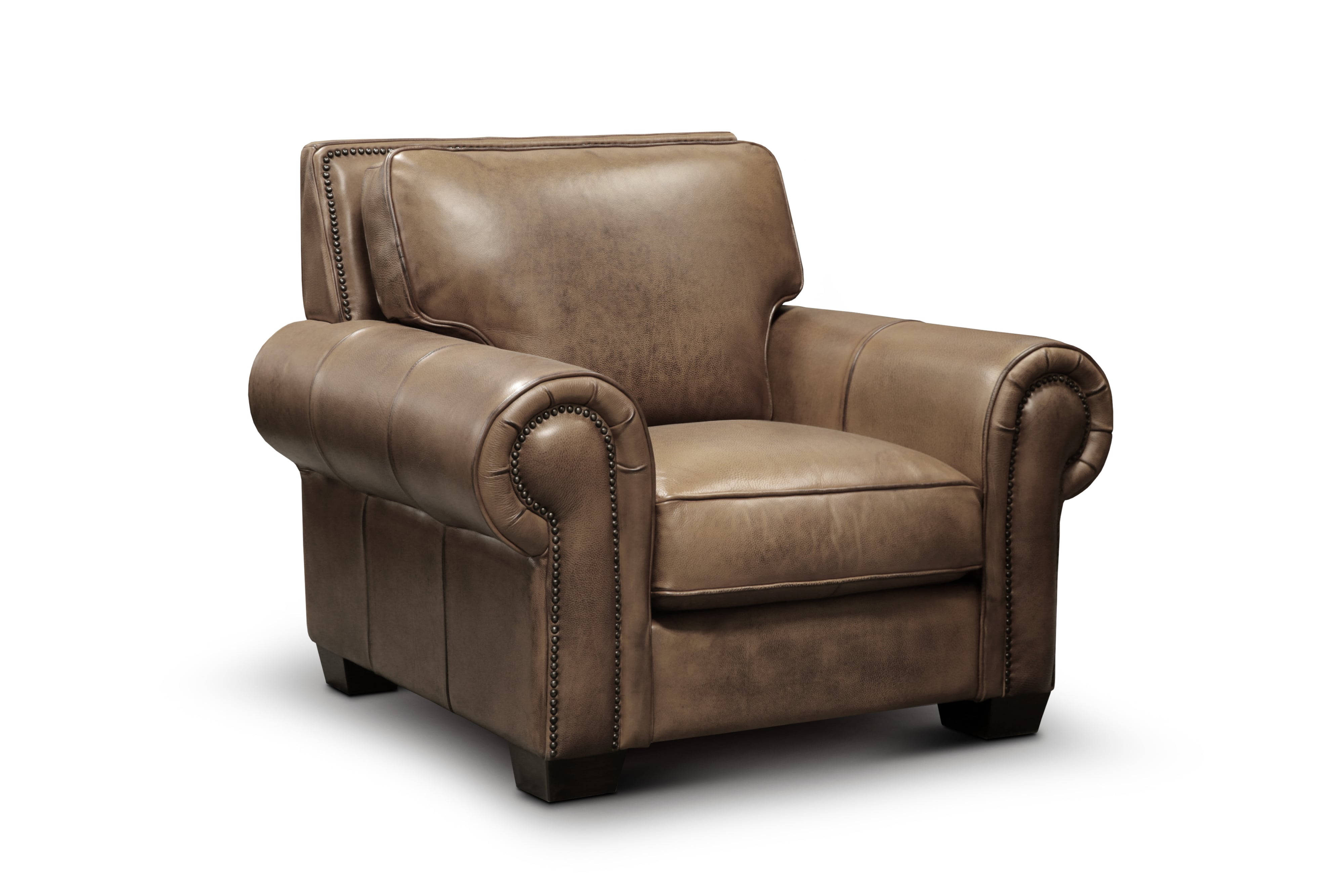Hand-Antiqued Leather Chair w/Nailhead Trim