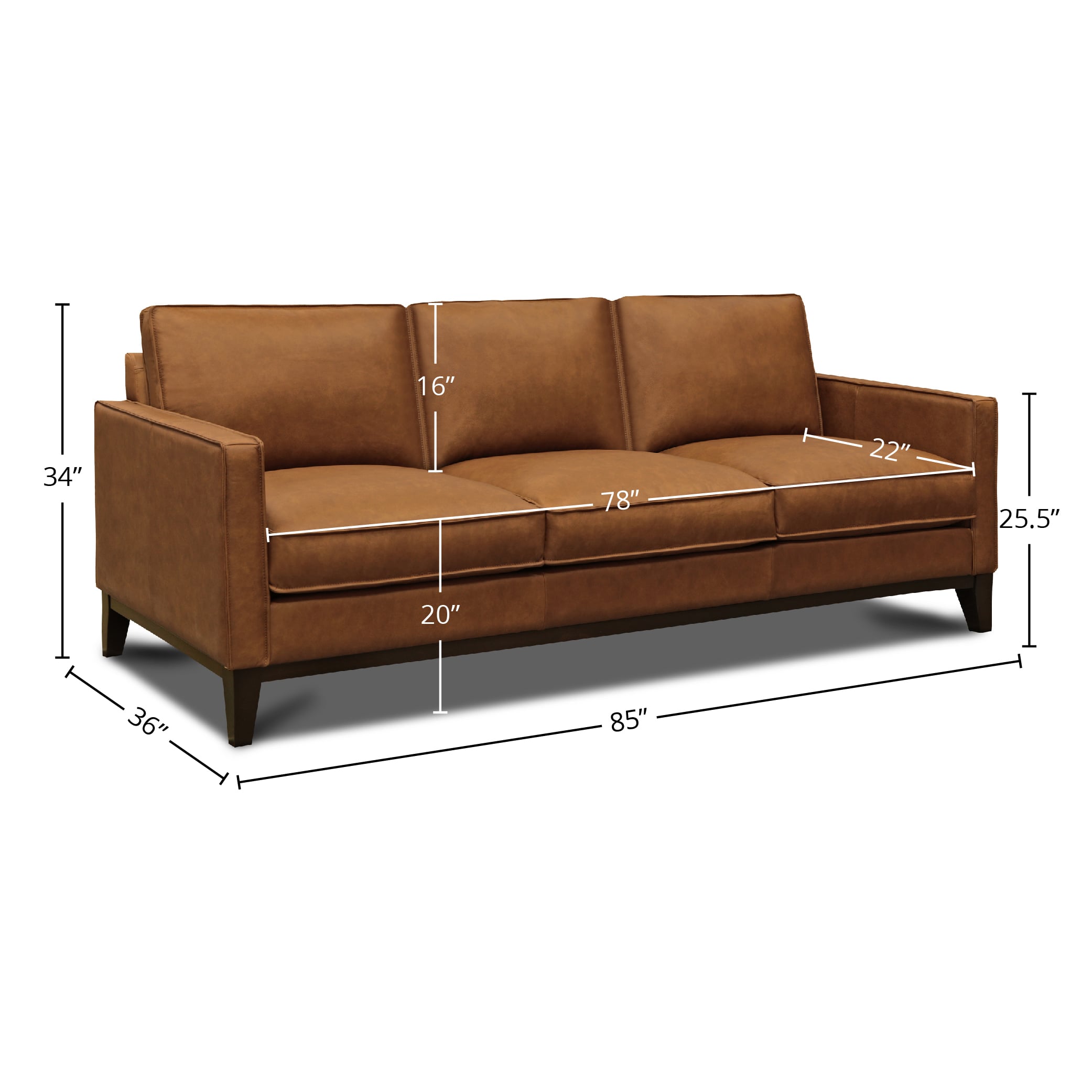 Leather Sofa w/Splayed Solid Wood Legs