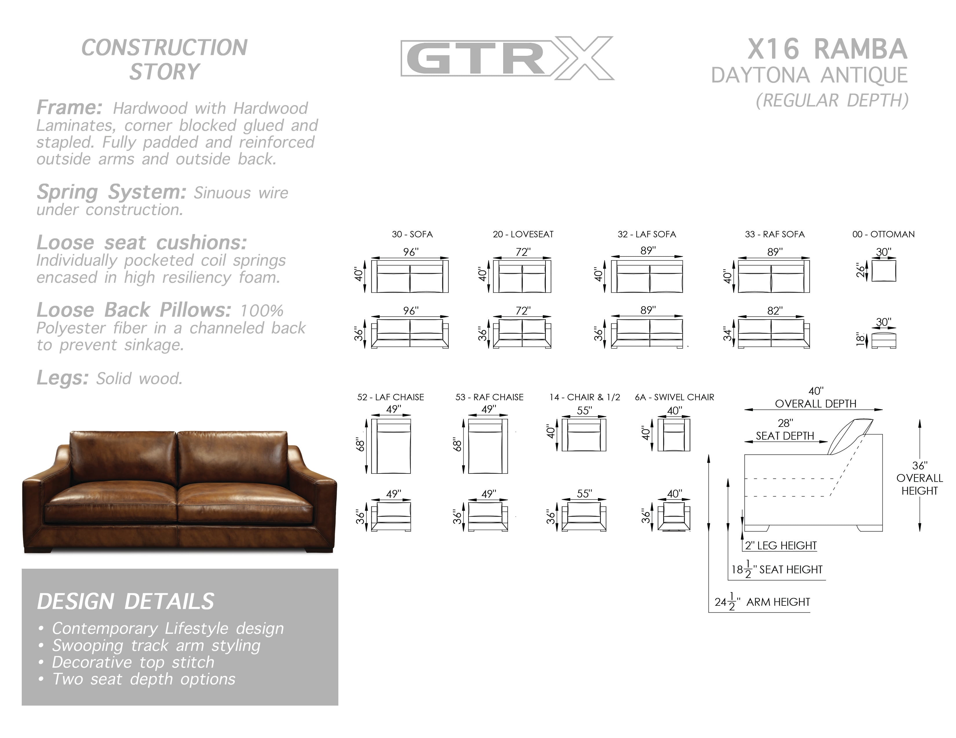 All-Leather Chaise Sectional w/Slope Arms