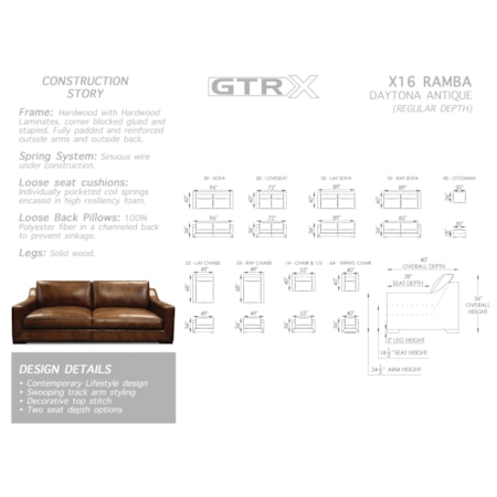 All-Leather Chaise Sectional w/Slope Arms