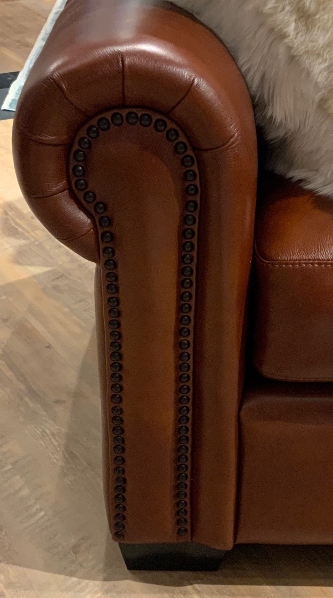Leather Rolled Arm Sofa w/Nailheads