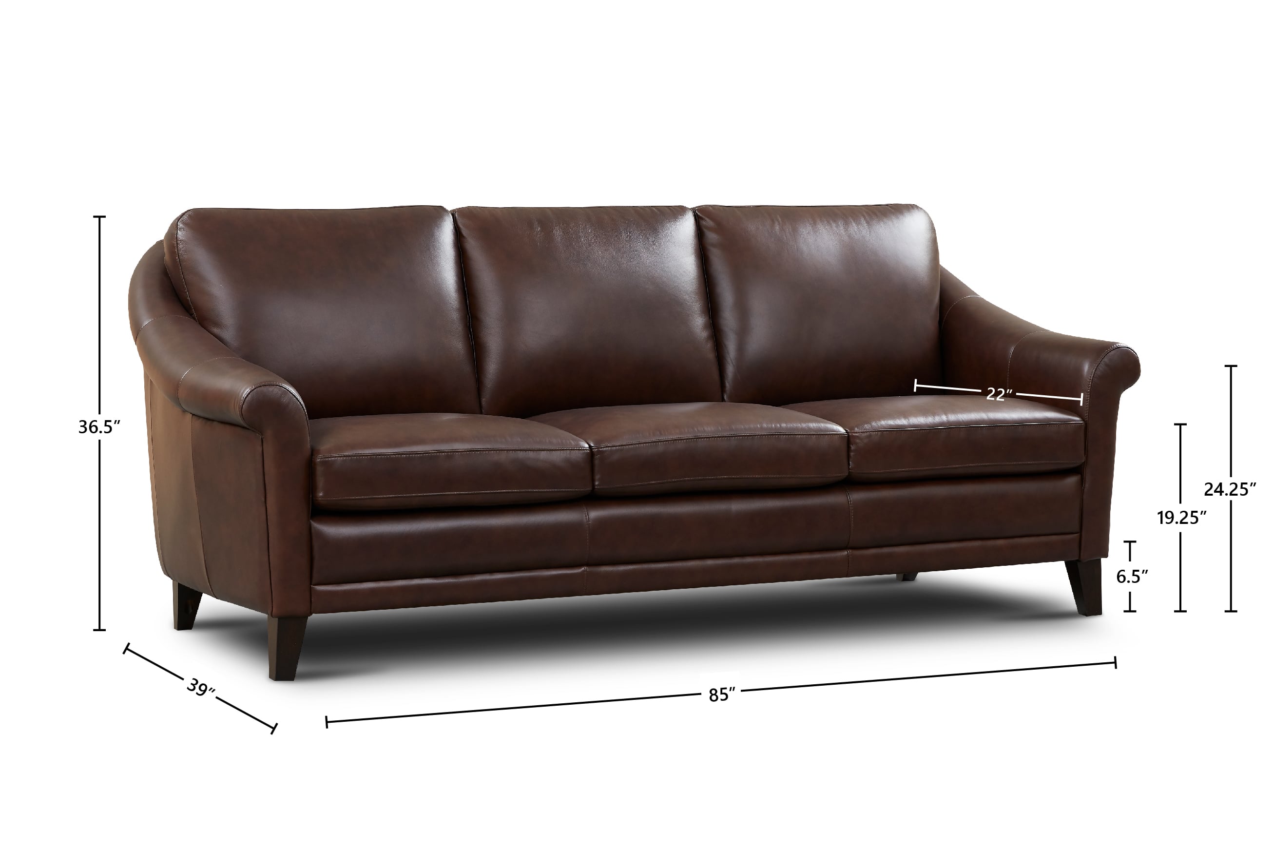GTR Leather Sienna Leather Sofa w/Sculptured Rolled Arms