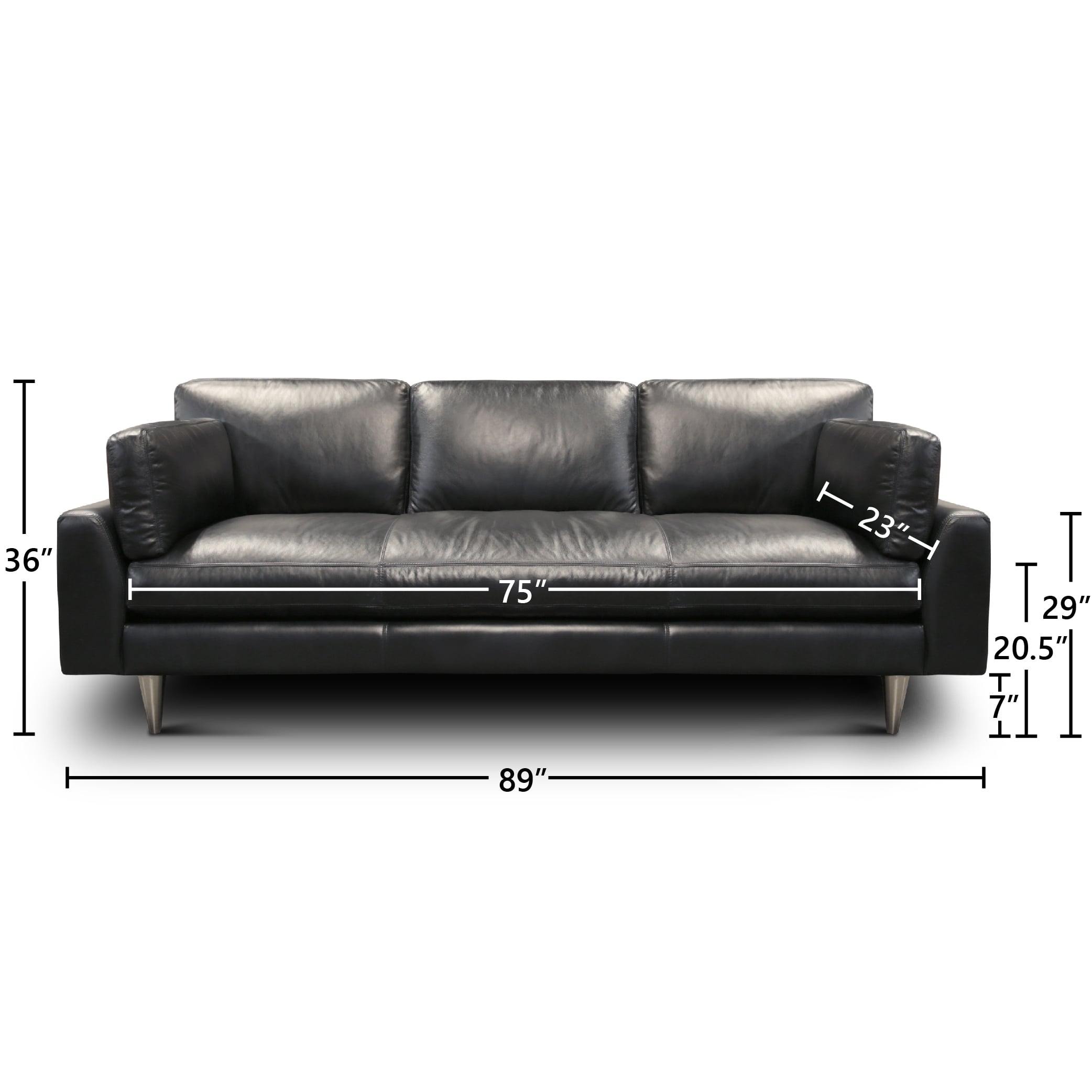 Leather Sofa w/Conical Stainless Steel Feet