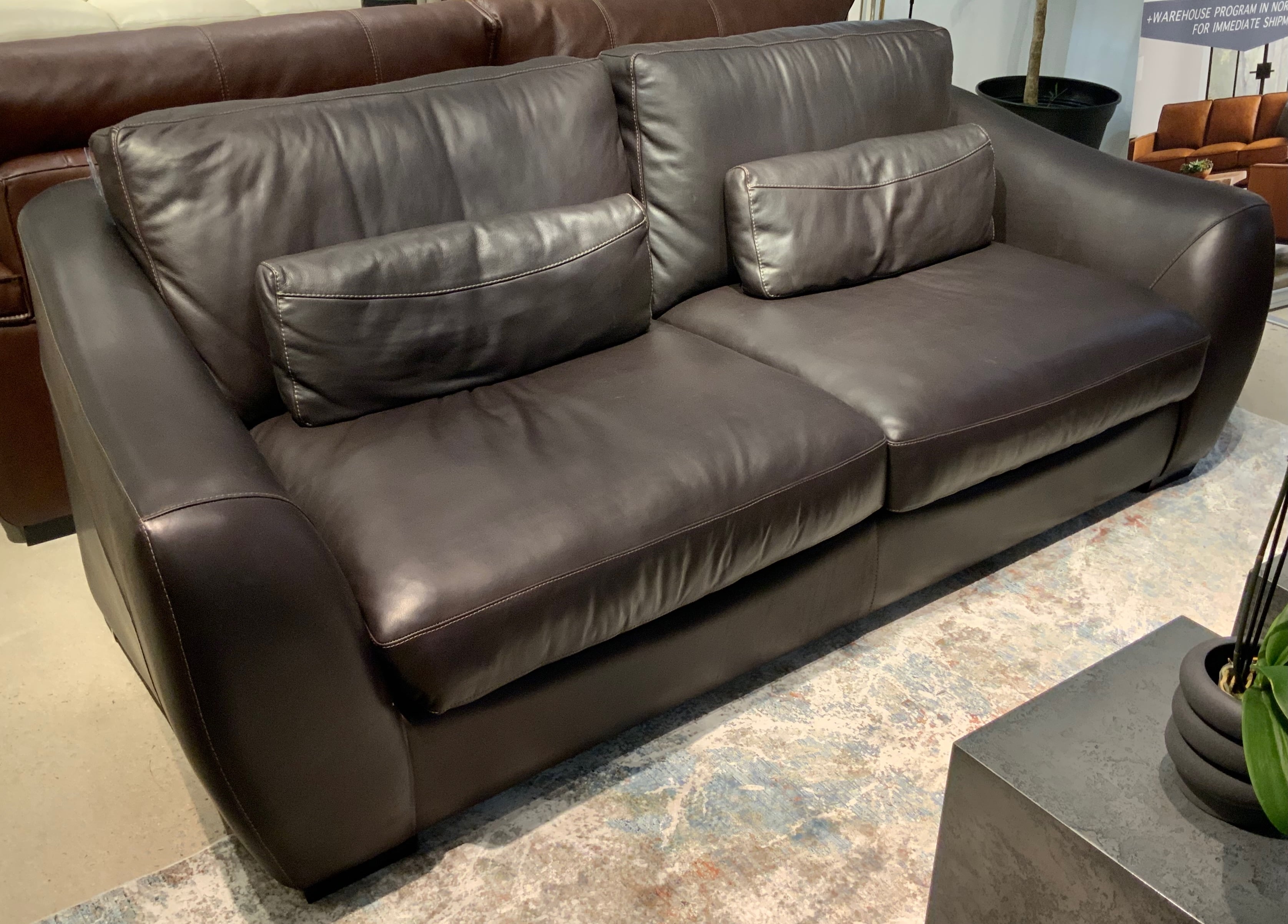 All-Leather Sofa w/Scoop Track Arms