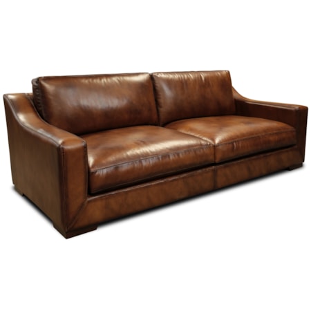 Leather Deep-Seating Sofa w/Block Feet