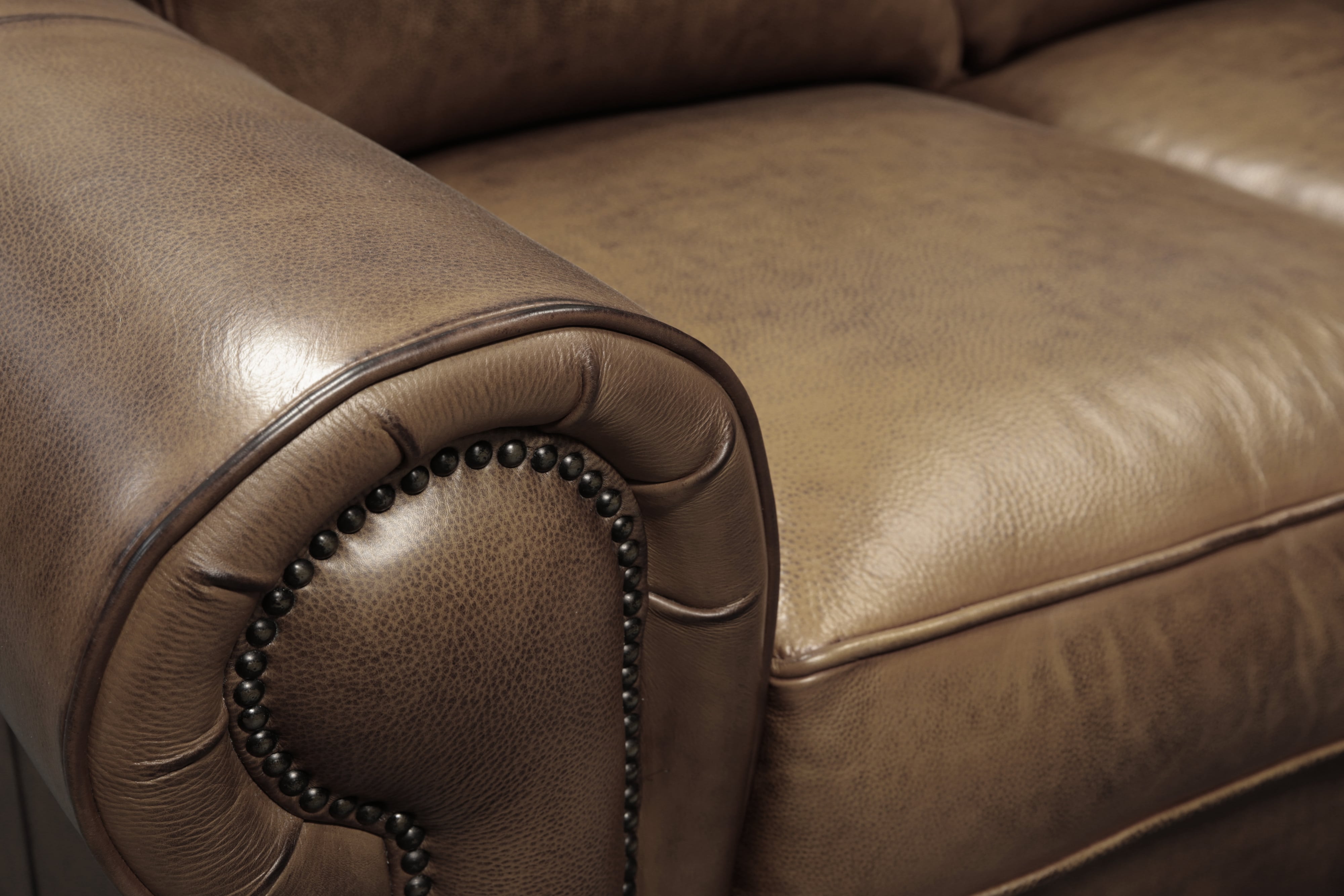 Hand-Antiqued Leather Sofa w/Nailhead Trim