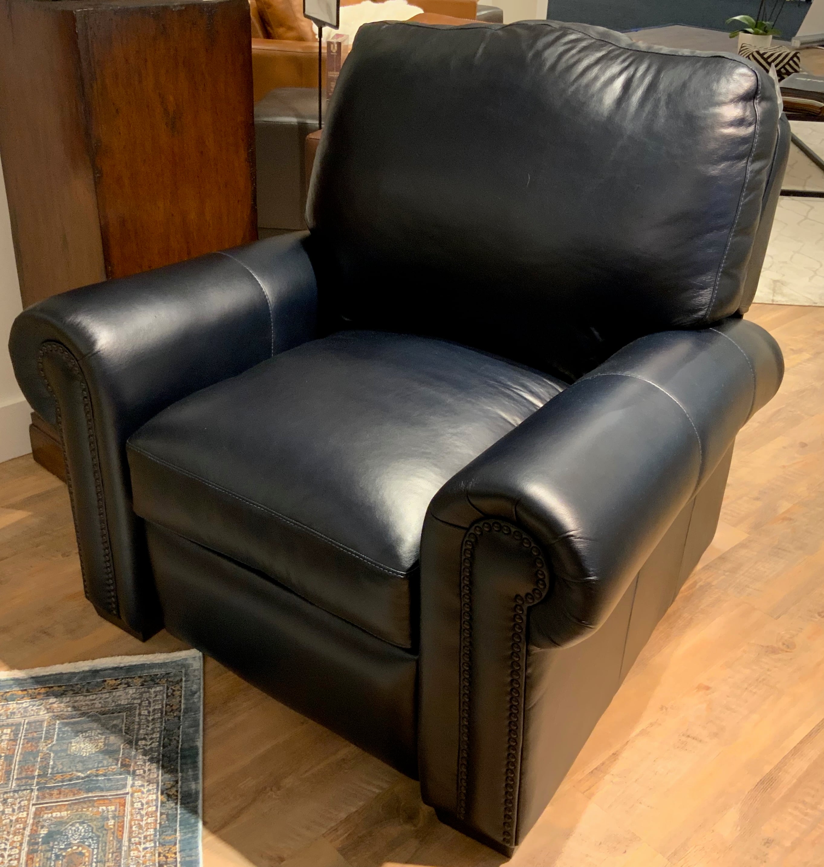 Leather Push-Back Recliner w/Rolled Arms