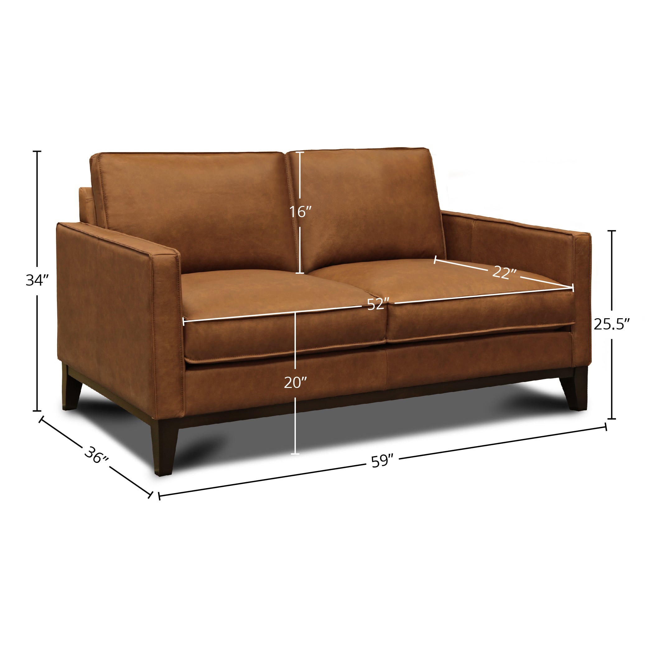 Leather Loveseat w/Splayed Solid Wood Legs