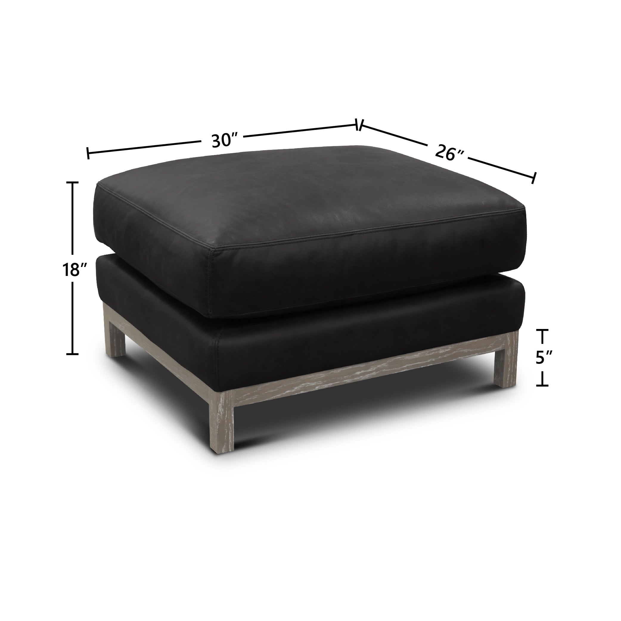 Leather Ottoman w/Distressed Solid Wood Base