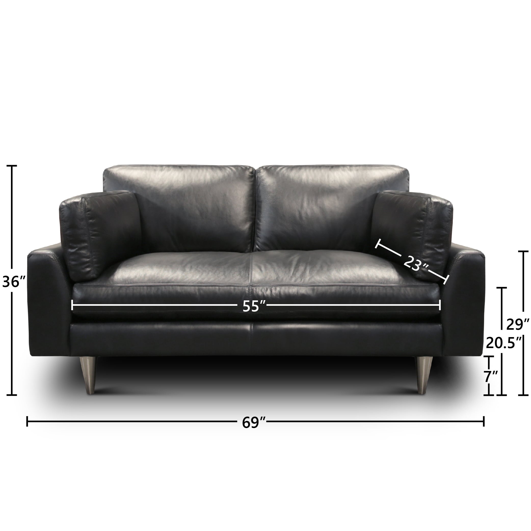 Leather Loveseat w/Cone Stainless Steel Feet