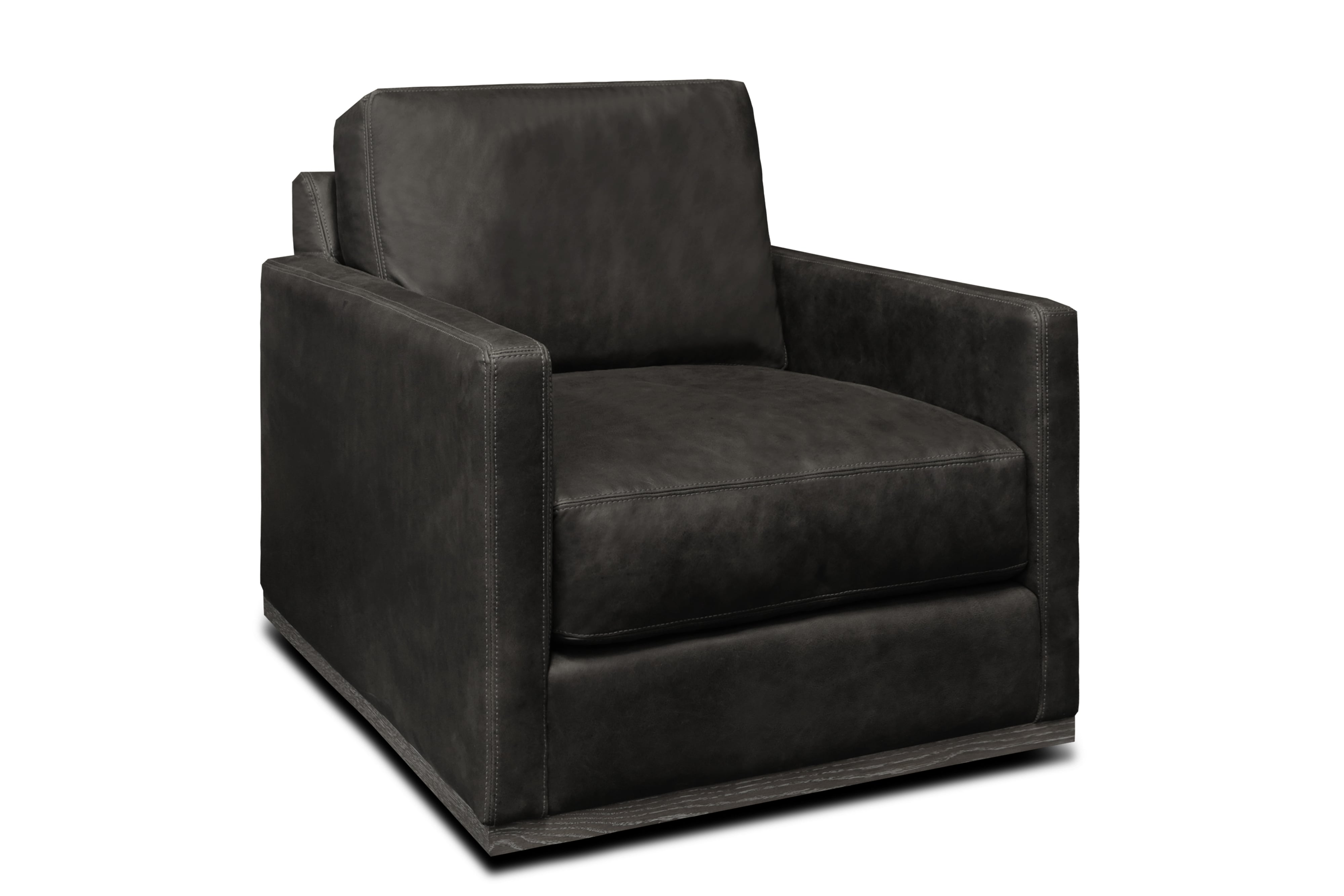 Leather Swvl Armchair w/Distressed Wood Base