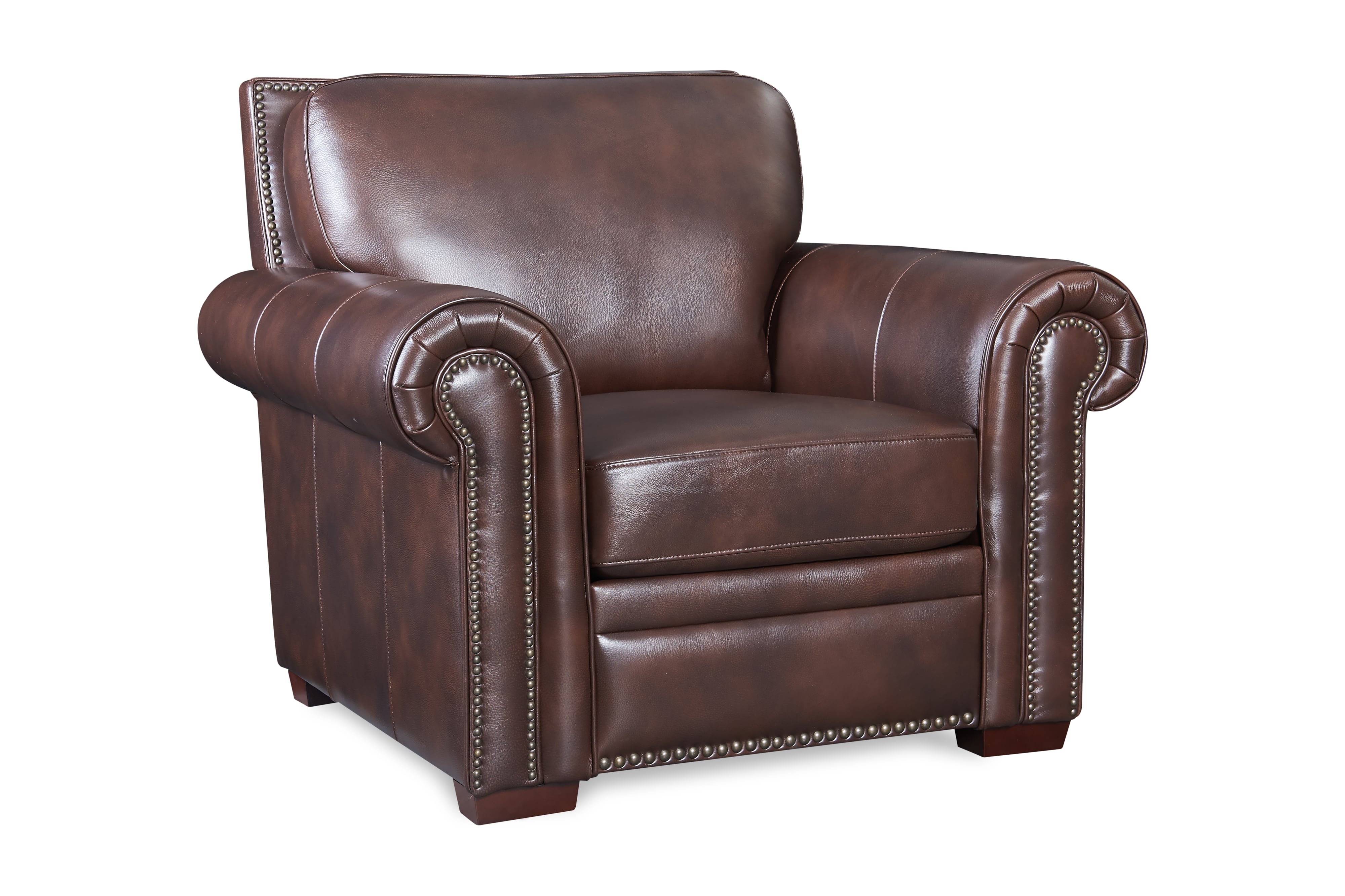 Leather Rolled Arm Chair w/Nailhead Trim