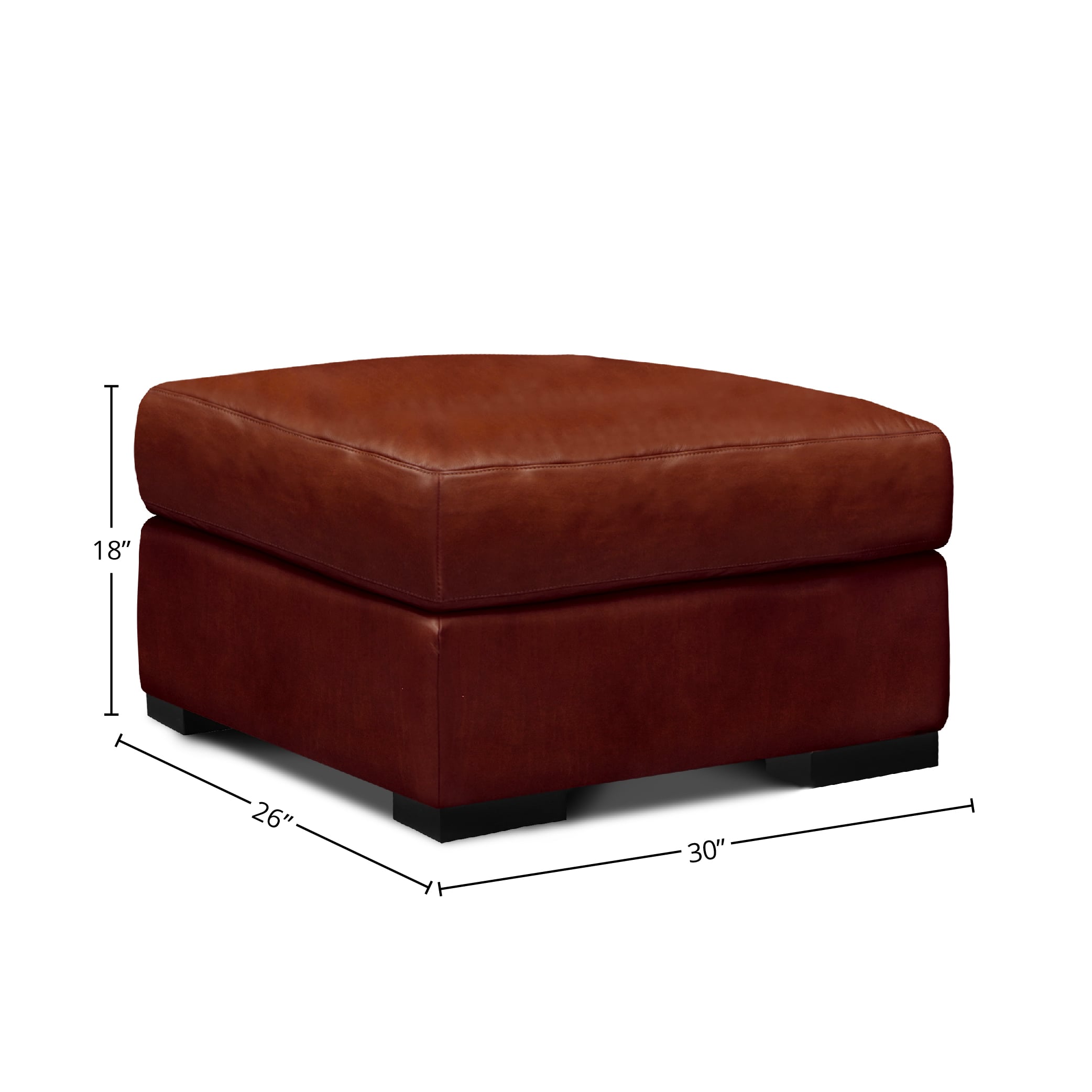 Leather Ottoman w/Solid Block Feet