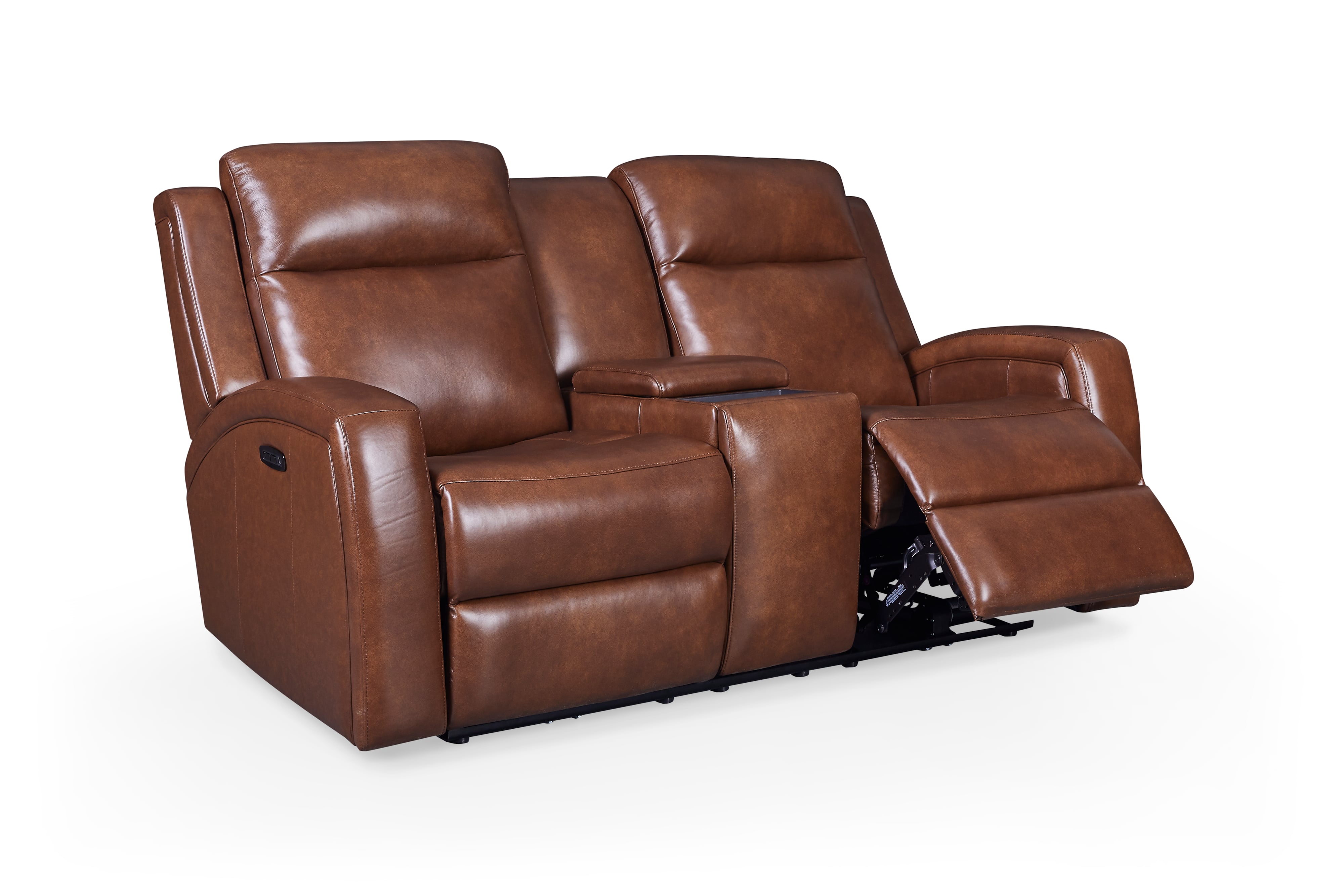 GTR Leather Cheyenne Lay-Flat Leather Recliner Loveseat w/Console