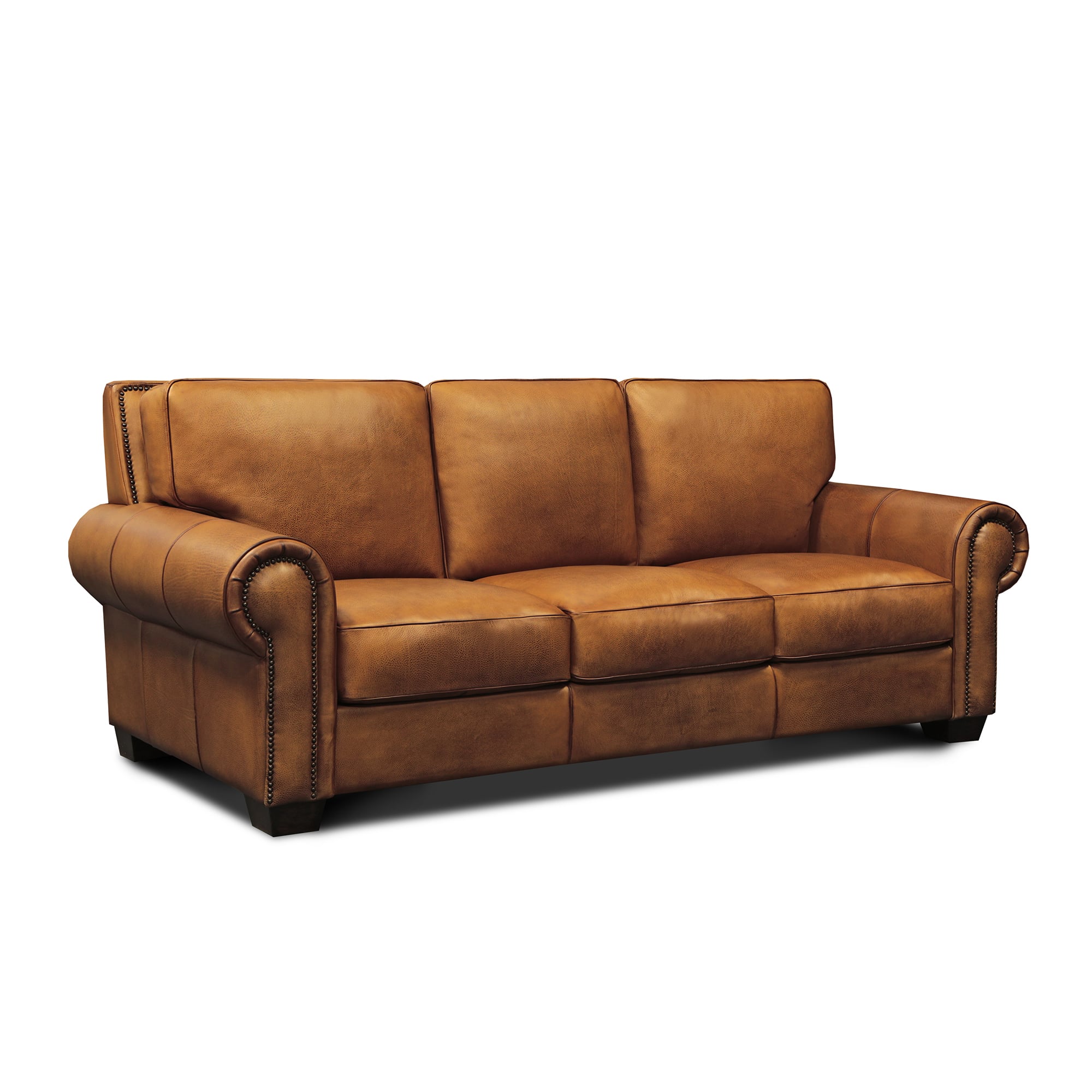 Hand-Antiqued Leather Sofa w/Nailhead Trim