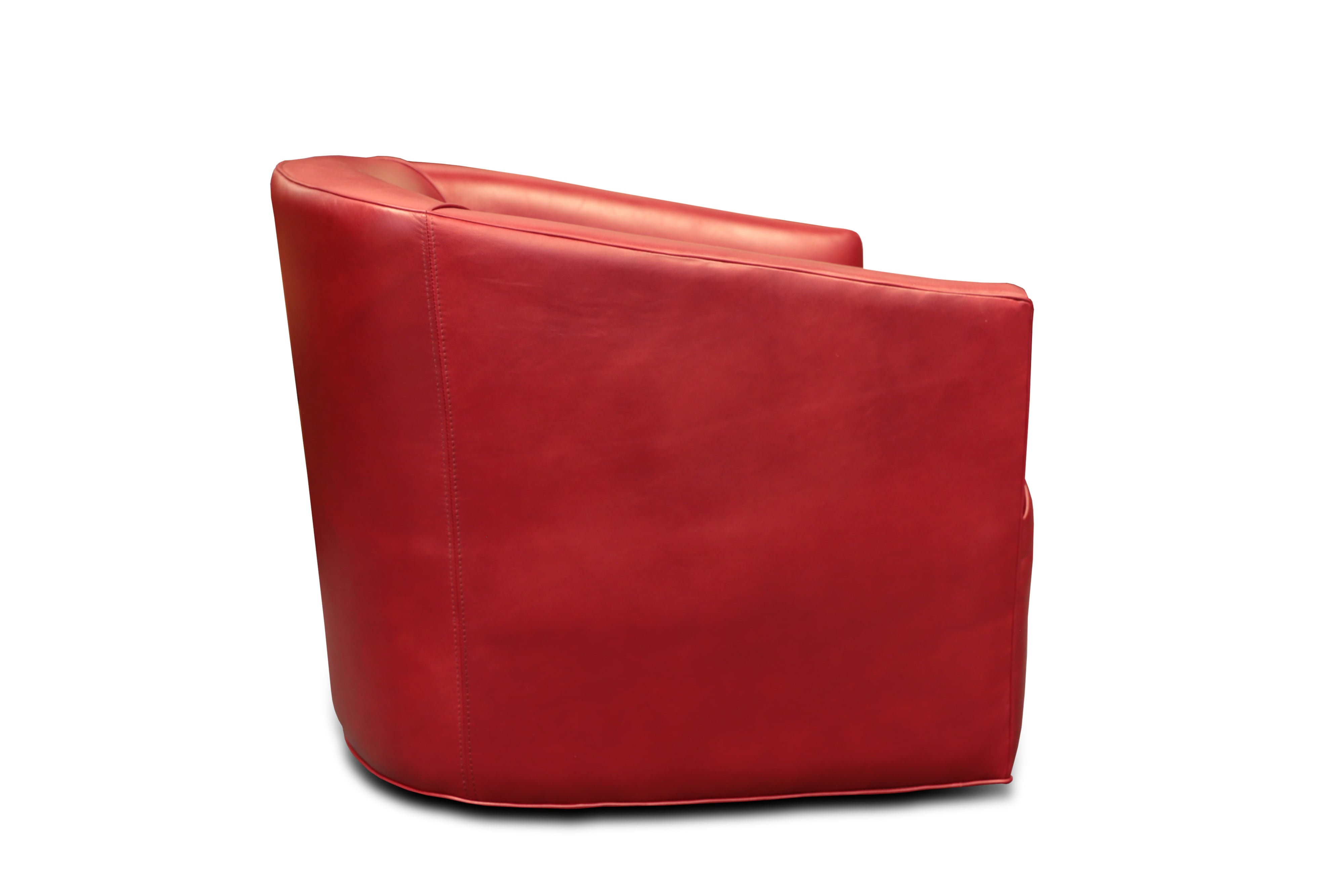 Leather Barrel-Back Swivel Chair w/Welt