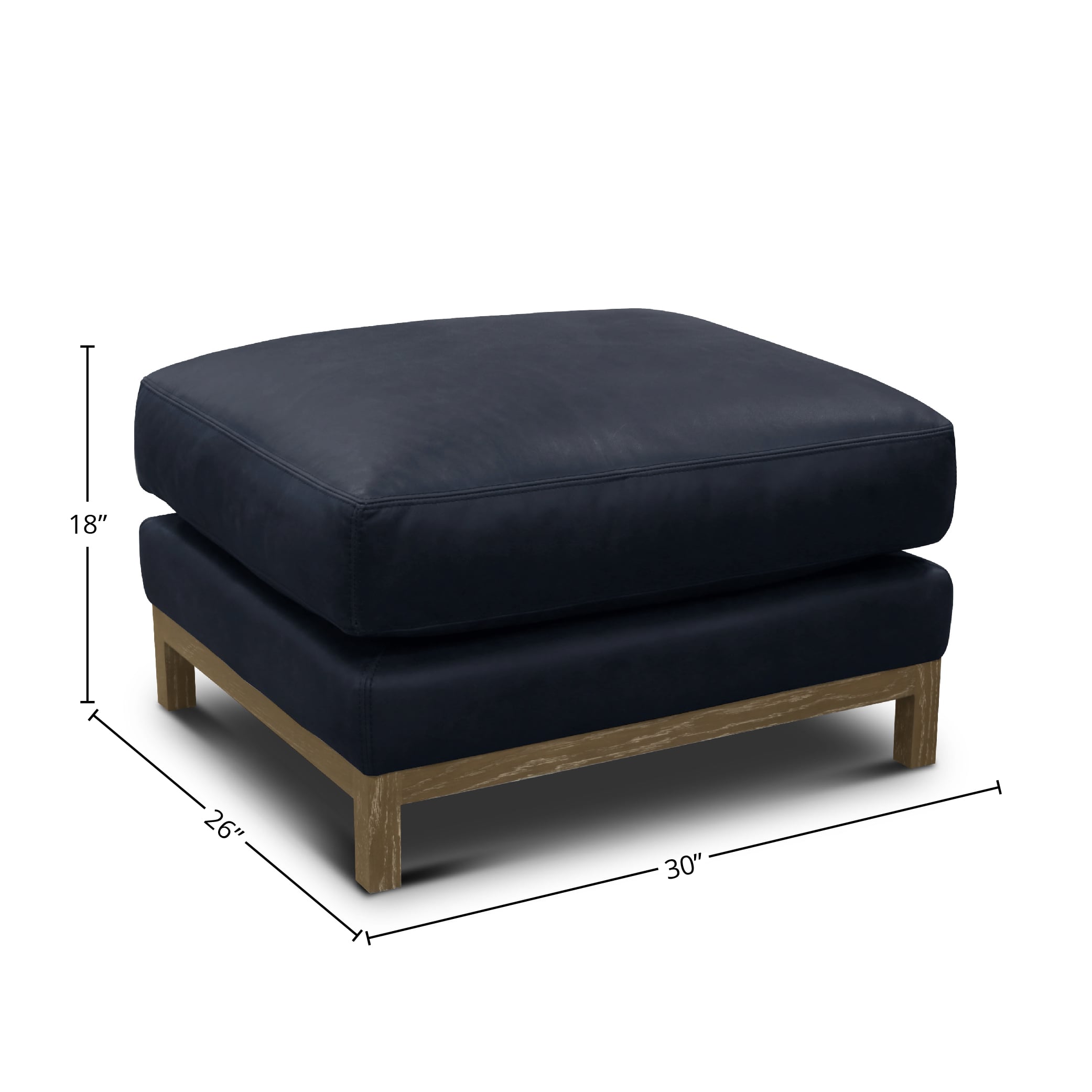 Leather Ottoman w/Distressed Solid Wood Base