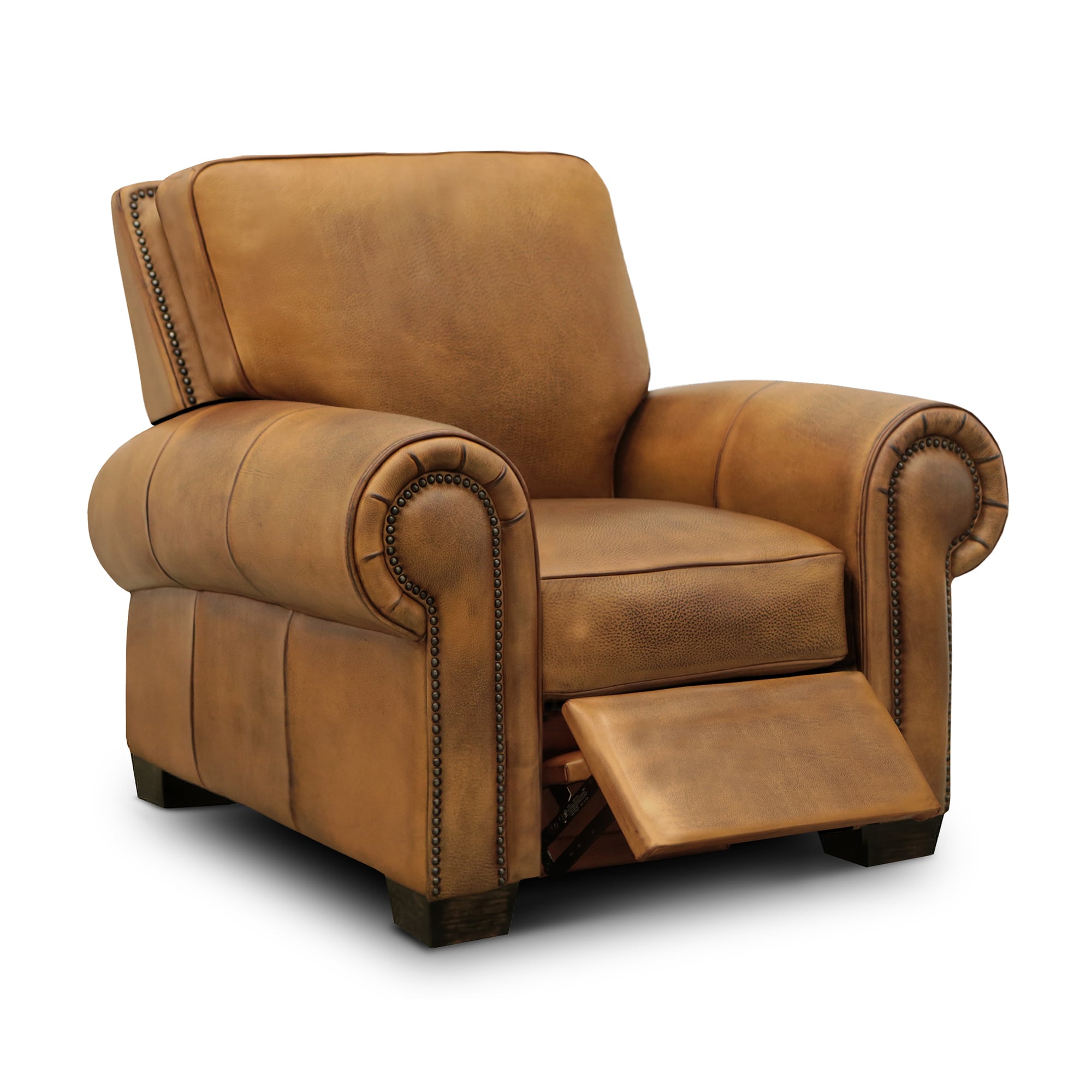 Hand-Antiqued Leather Push-Back Recliner