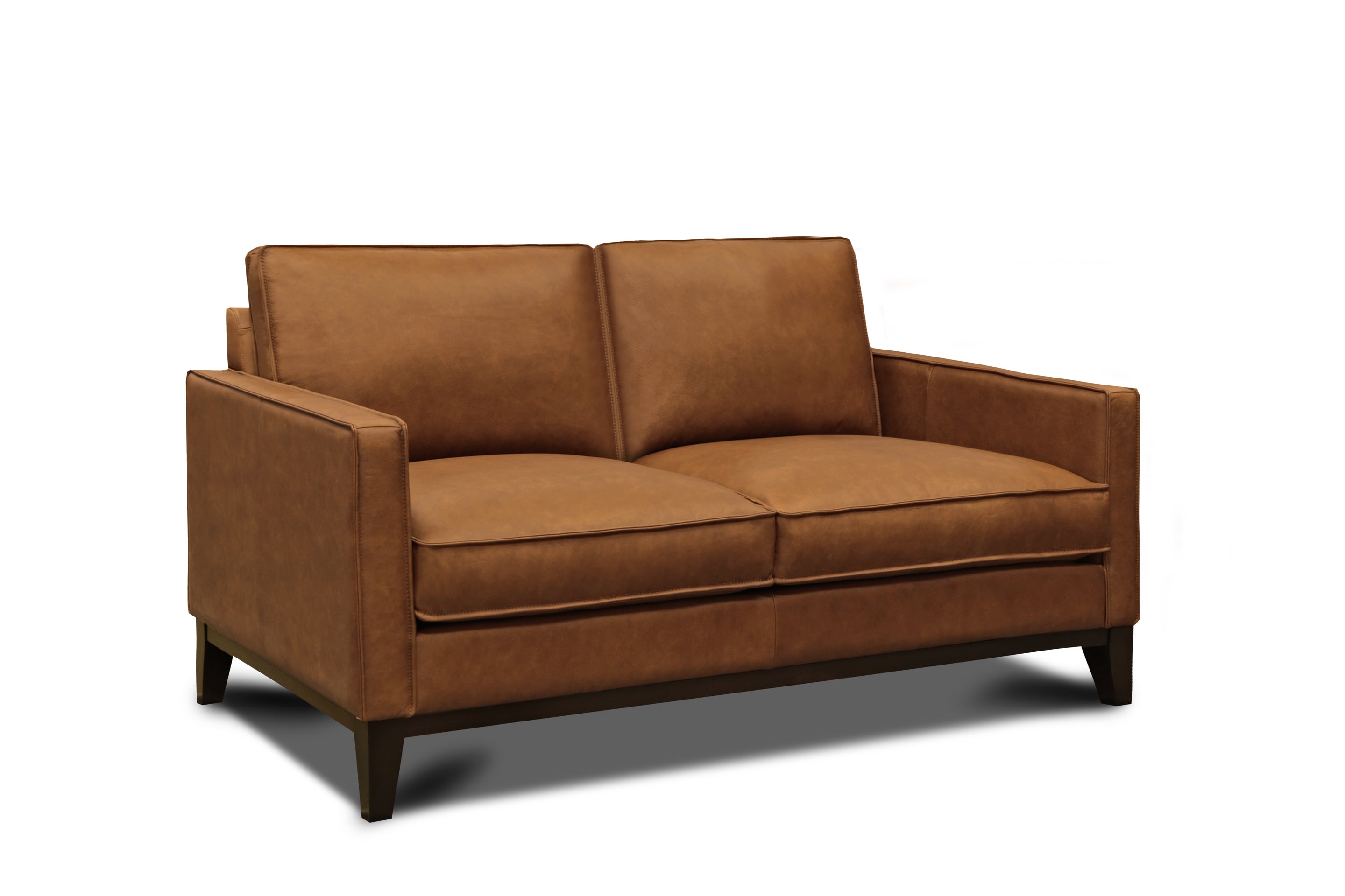 Leather Loveseat w/Splayed Solid Wood Legs