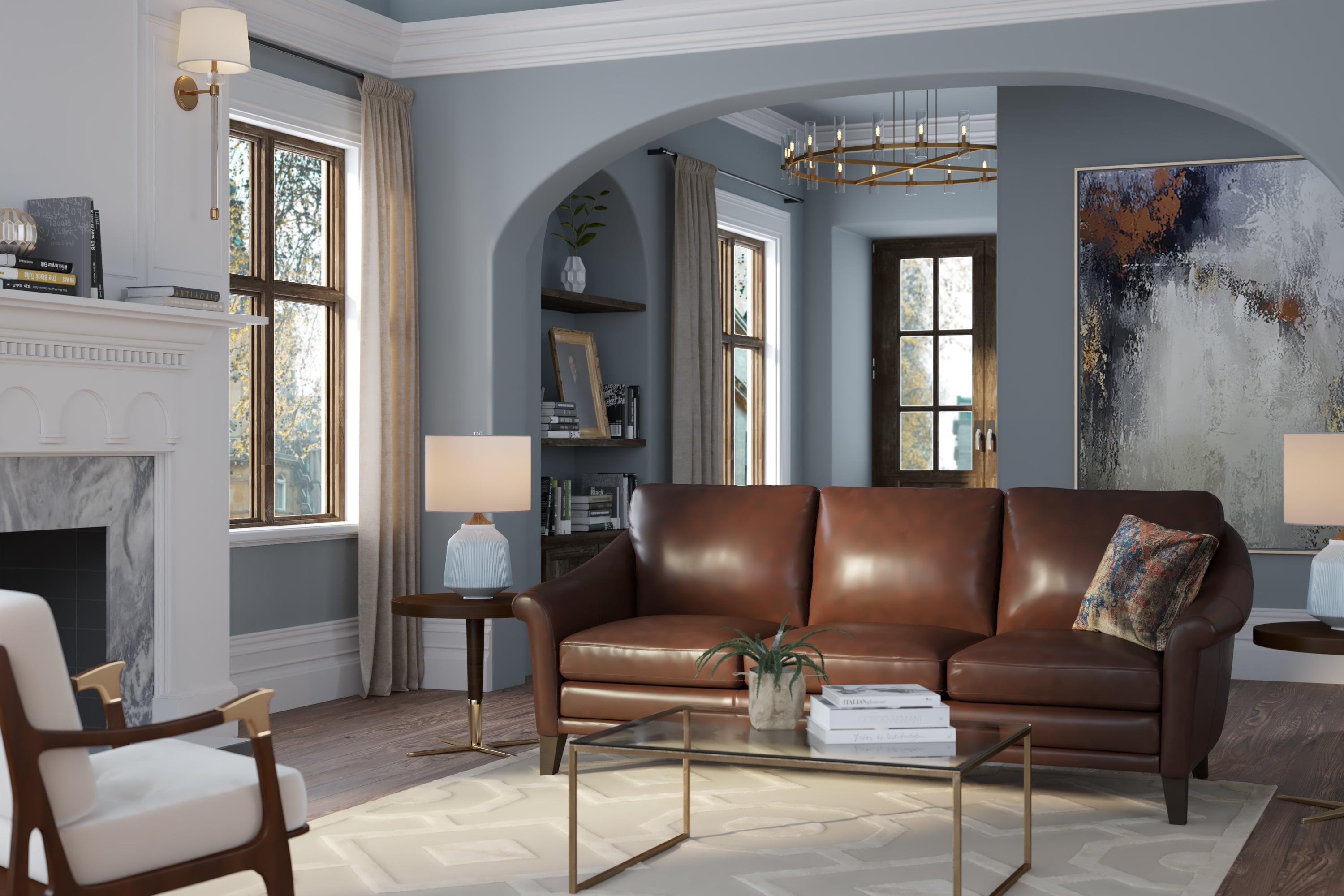 GTR Leather Sienna Leather Sofa w/Sculptured Rolled Arms