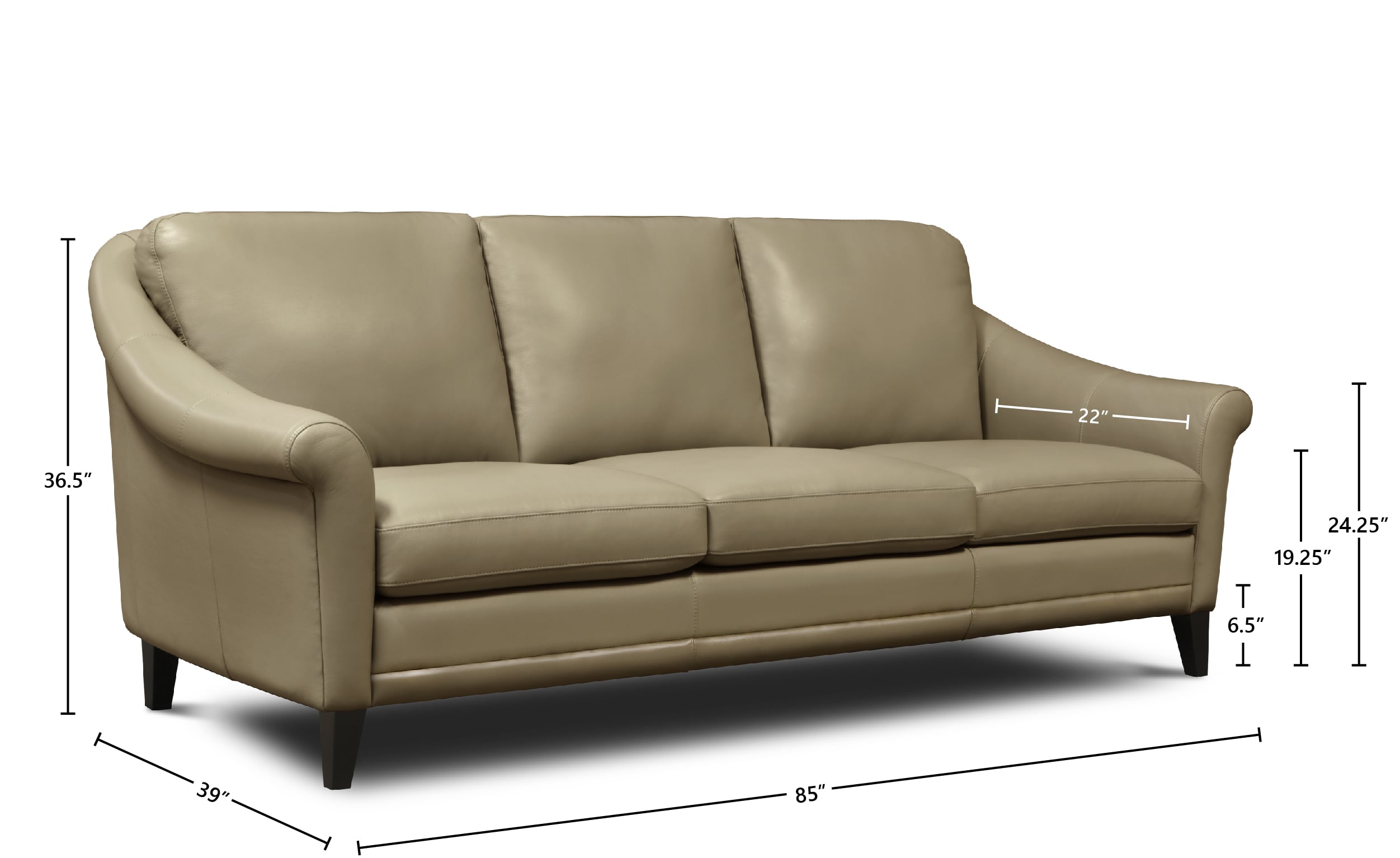GTR Leather Sienna Leather Sofa w/Sculptured Rolled Arms