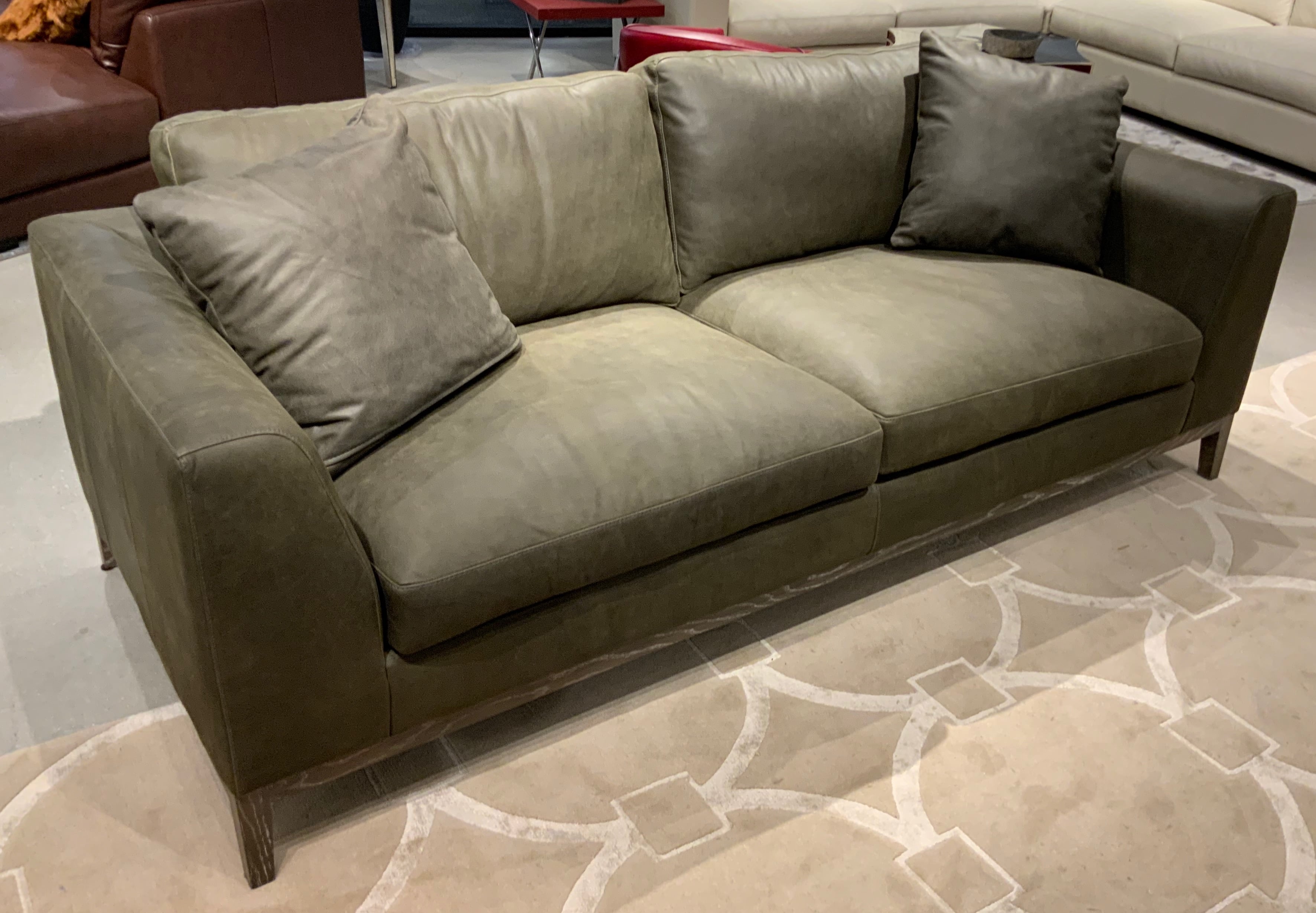 Leather Sofa w/Elevated Wood Base