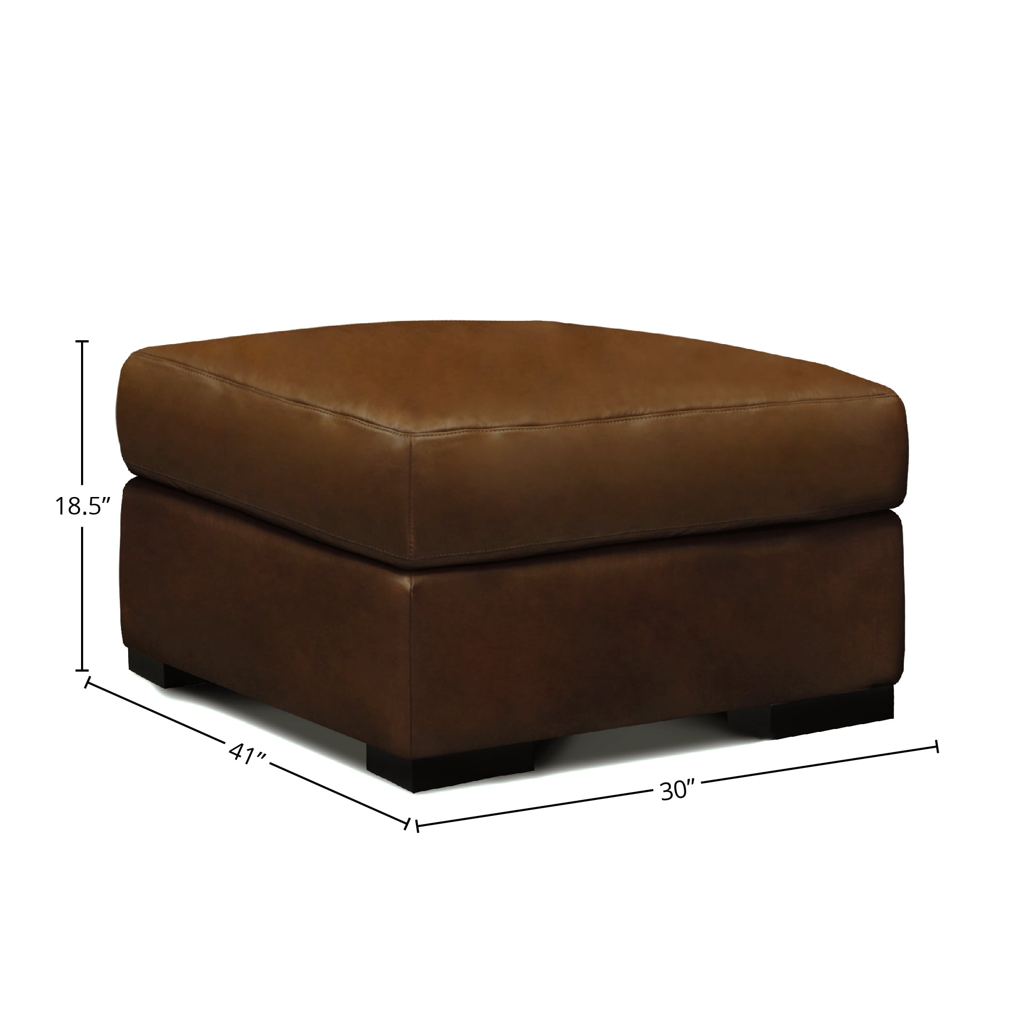 Leather Ottoman w/Solid Wood Block Feet
