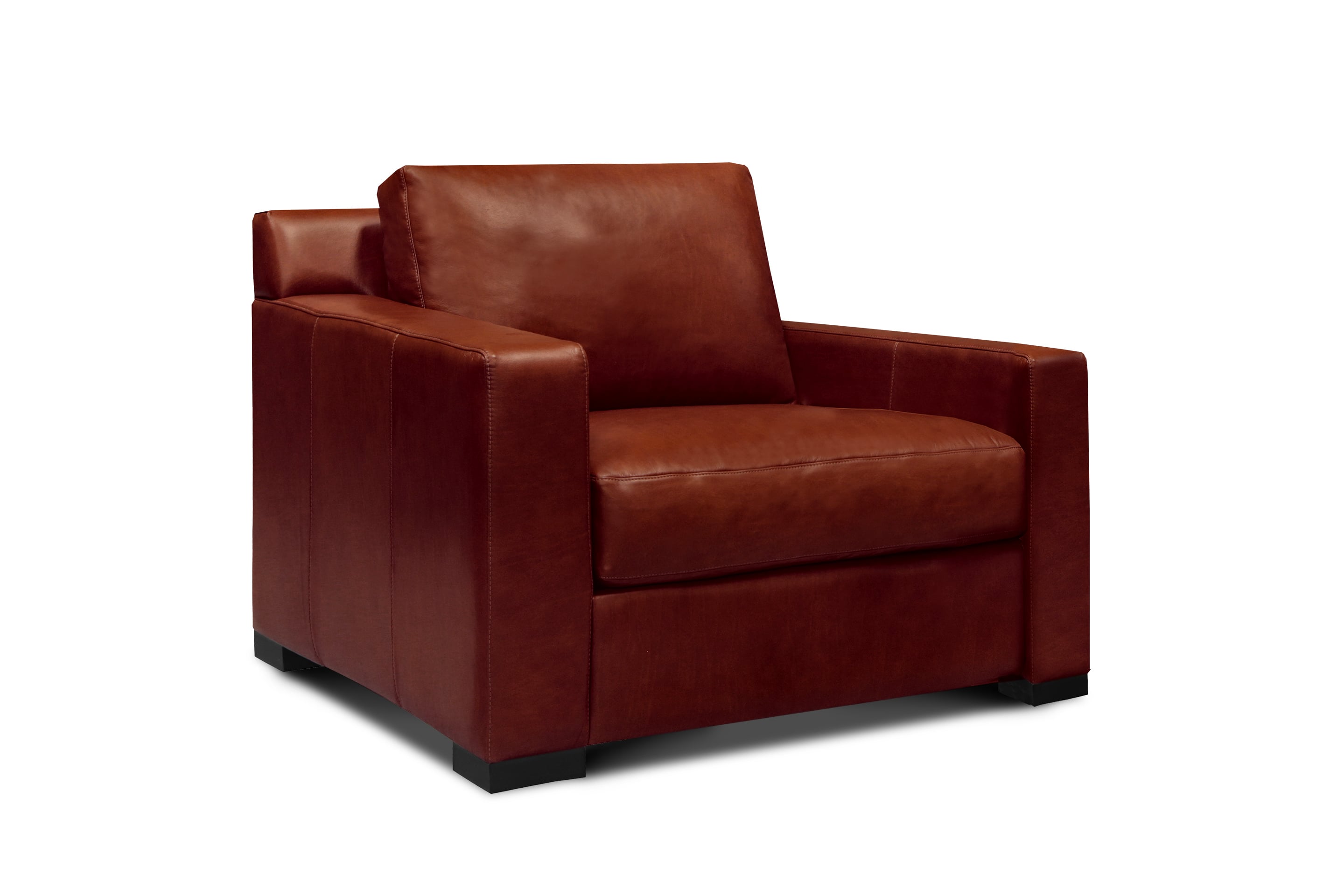Leather Armchair w/Solid Block Feet