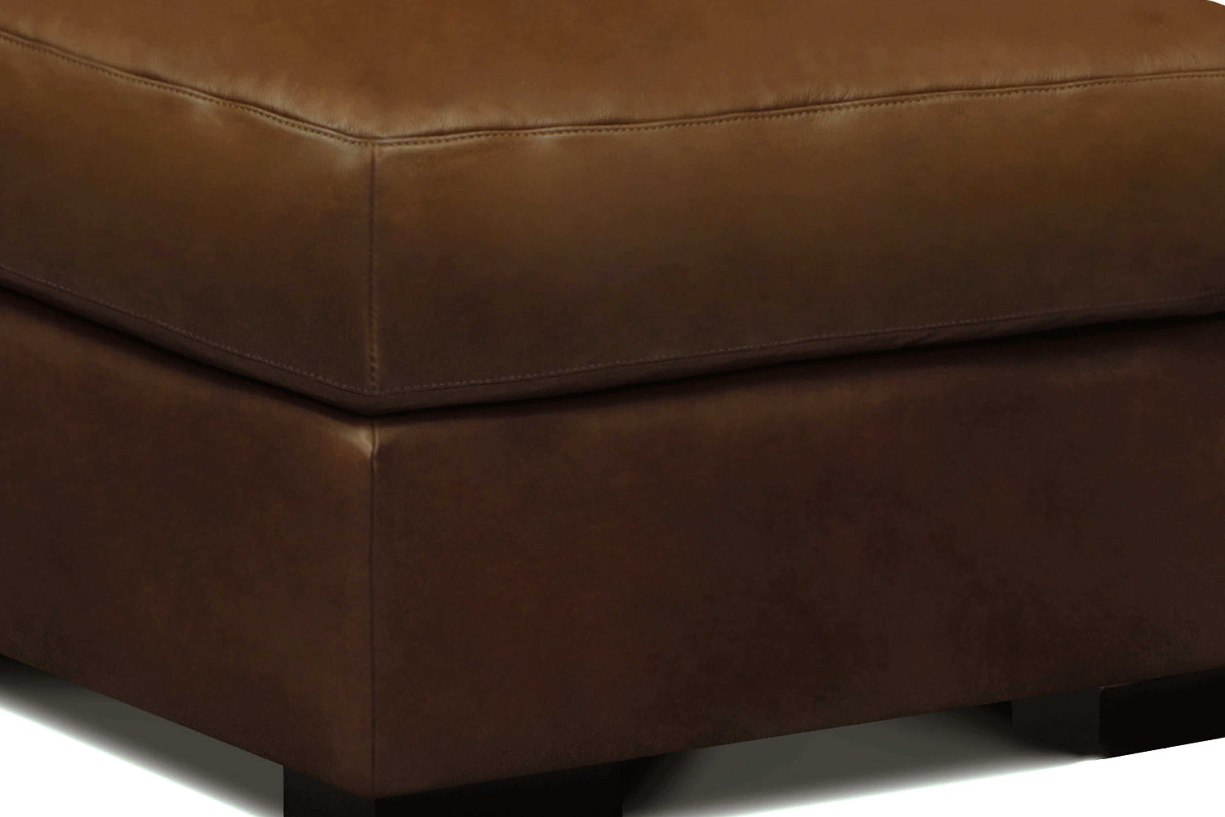 Leather Ottoman w/Solid Wood Block Feet
