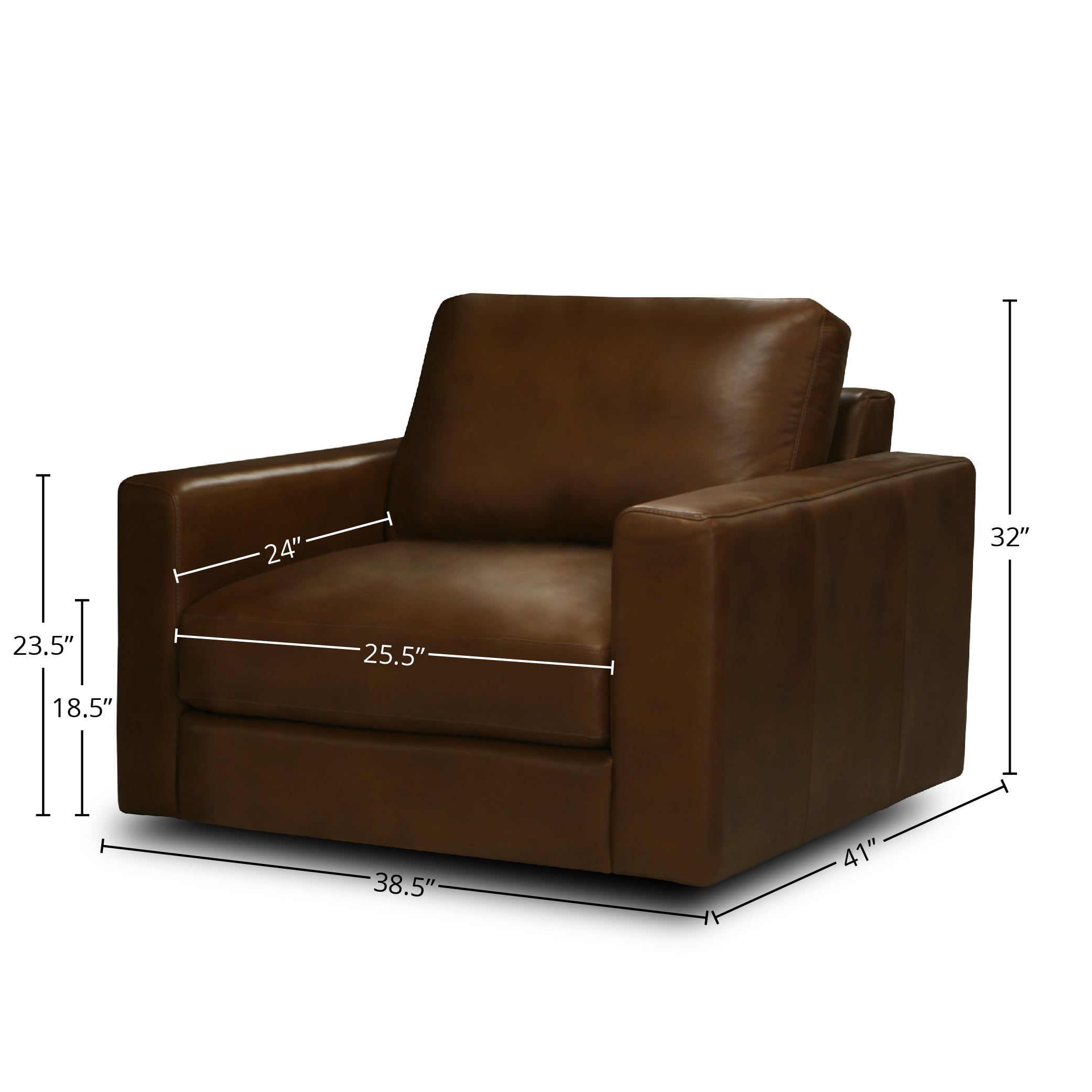Leather Swivel Club Chair w/Track Arms