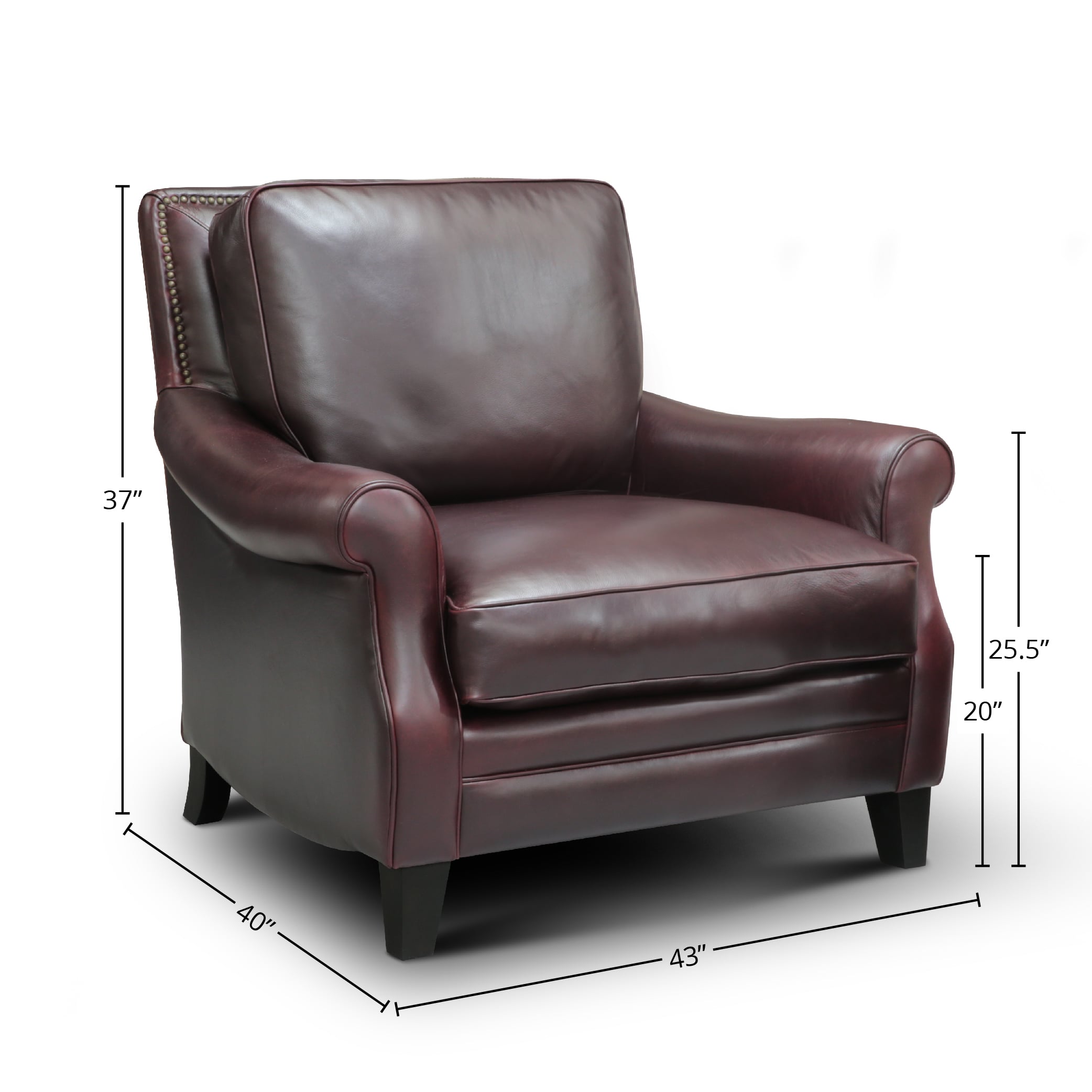 Leather Armchair w/Sculpted Rolled Arms