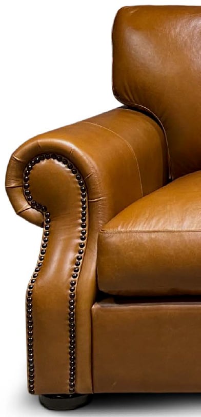 All-Leather 3-Cushion Sofa w/Nailheads