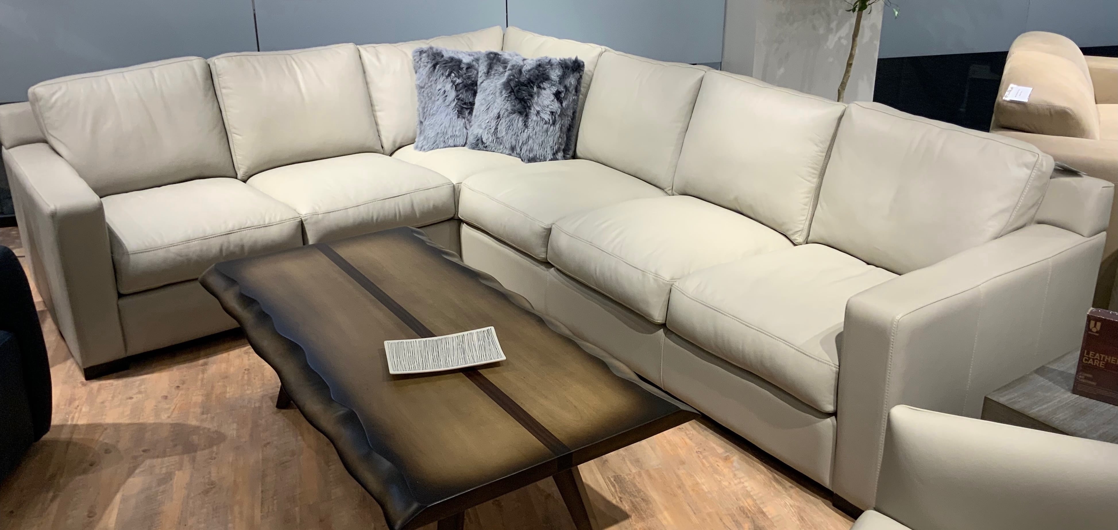 2-pc. Leather L-Shape Sectional w/Track Arms