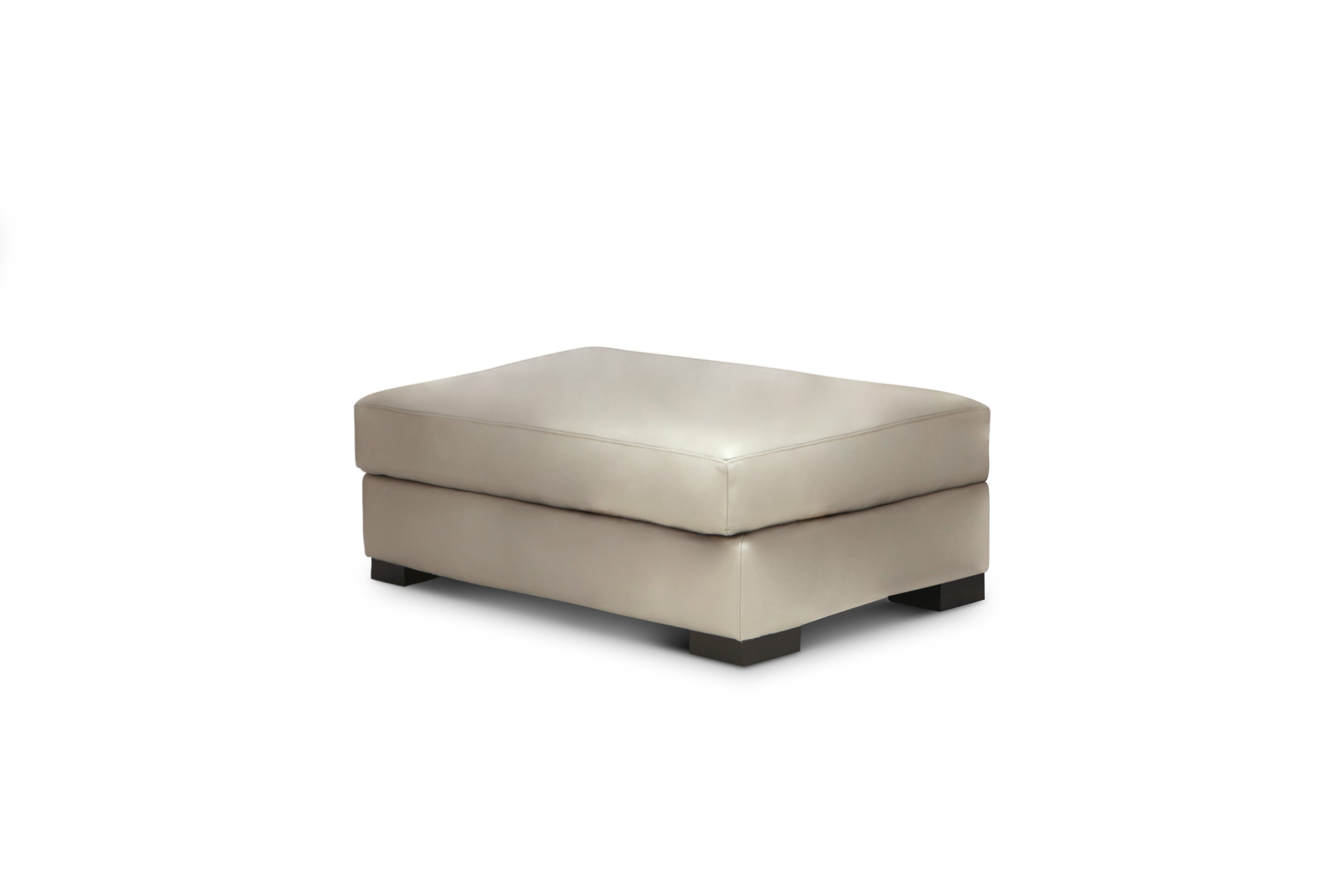 Wide Leather Ottoman w/Solid Block Feet