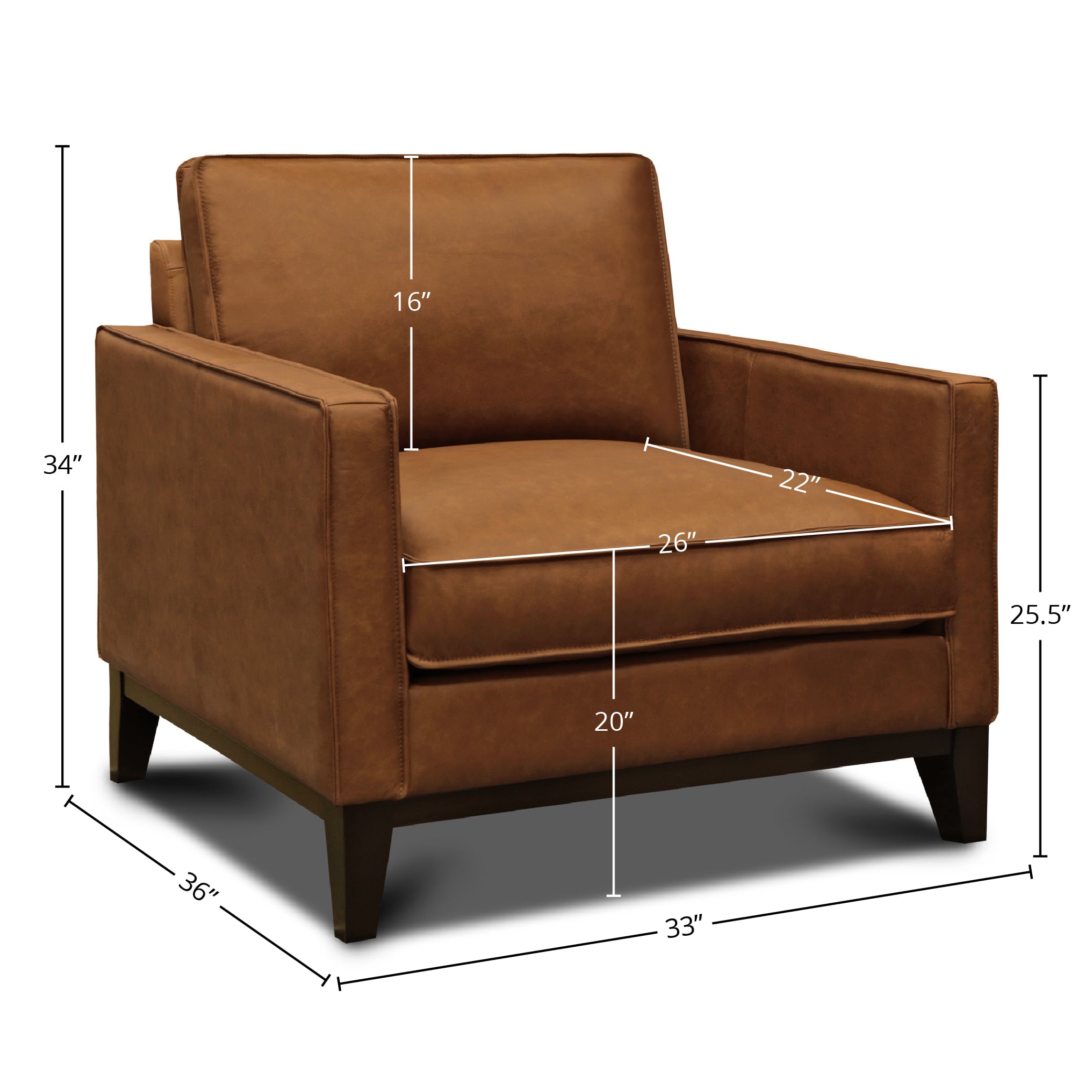 Leather Armchair w/Solid Splayed Wood Legs