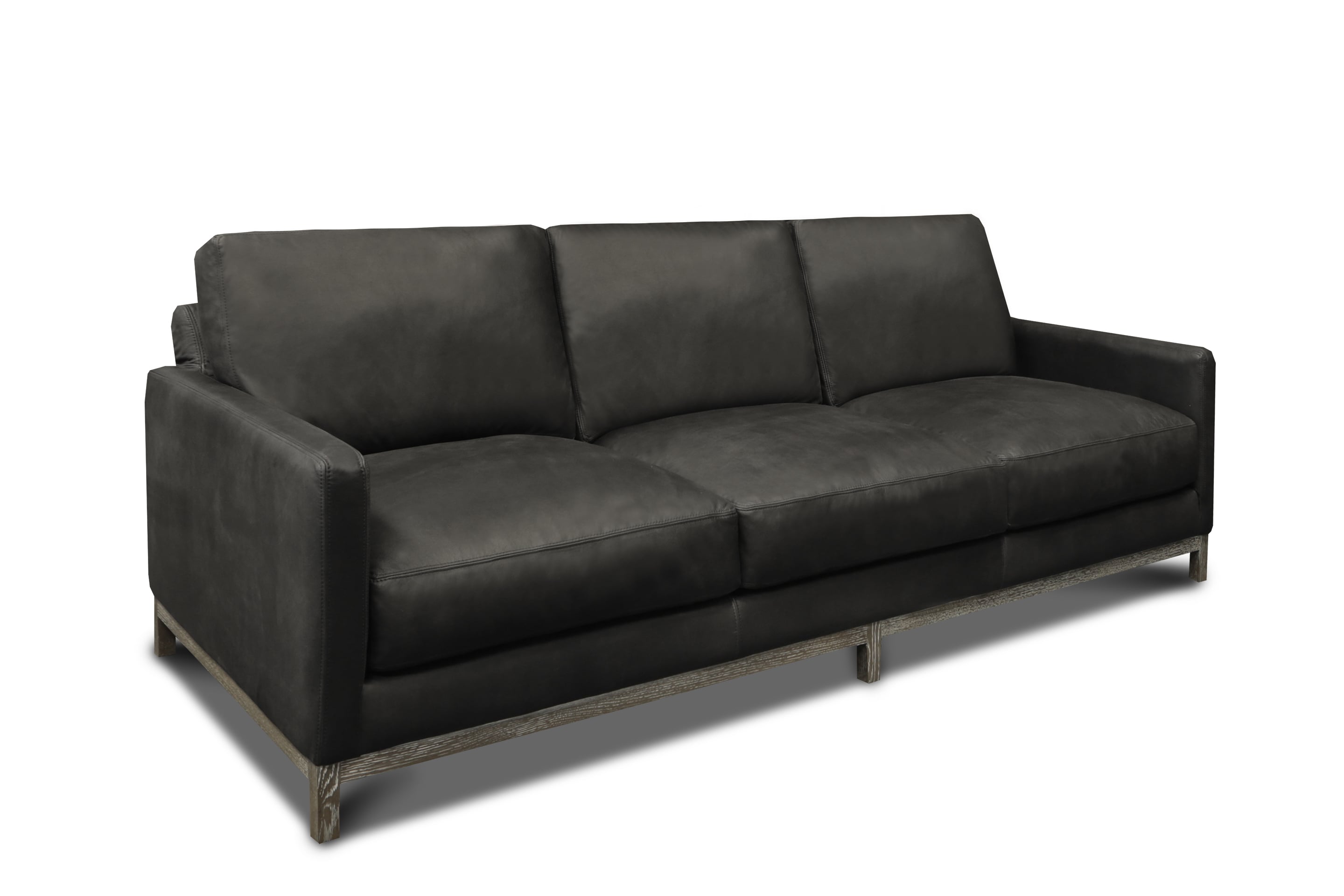 Leather Sofa w/Distressed Solid Wood Base