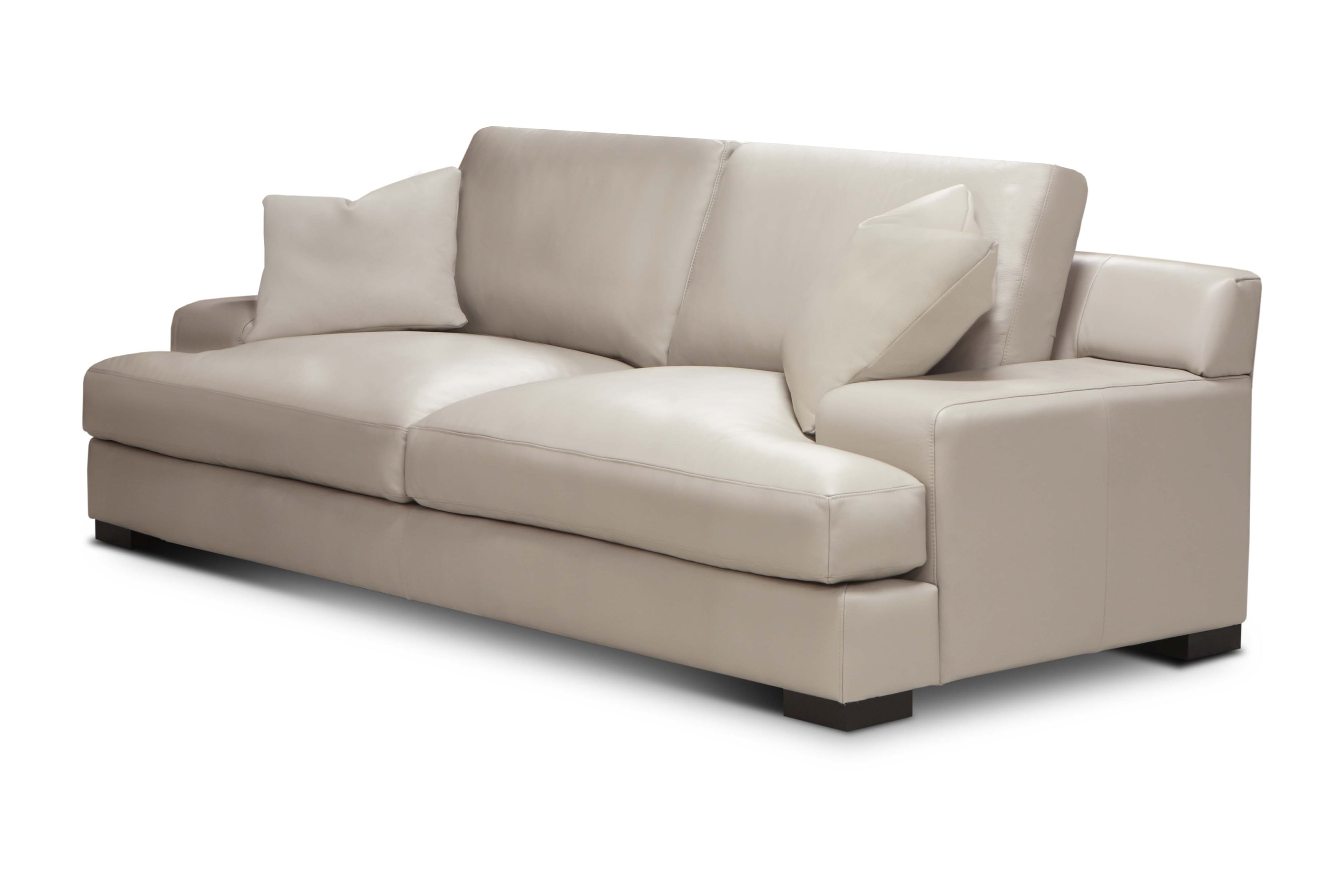 Deep-Seating Leather Sofa w/2 Throw Pillows