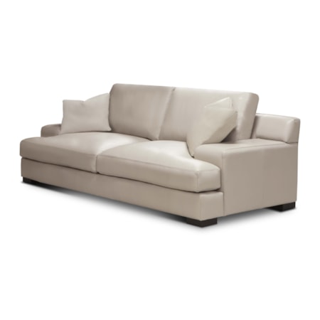 Deep-Seating Leather Sofa w/2 Throw Pillows