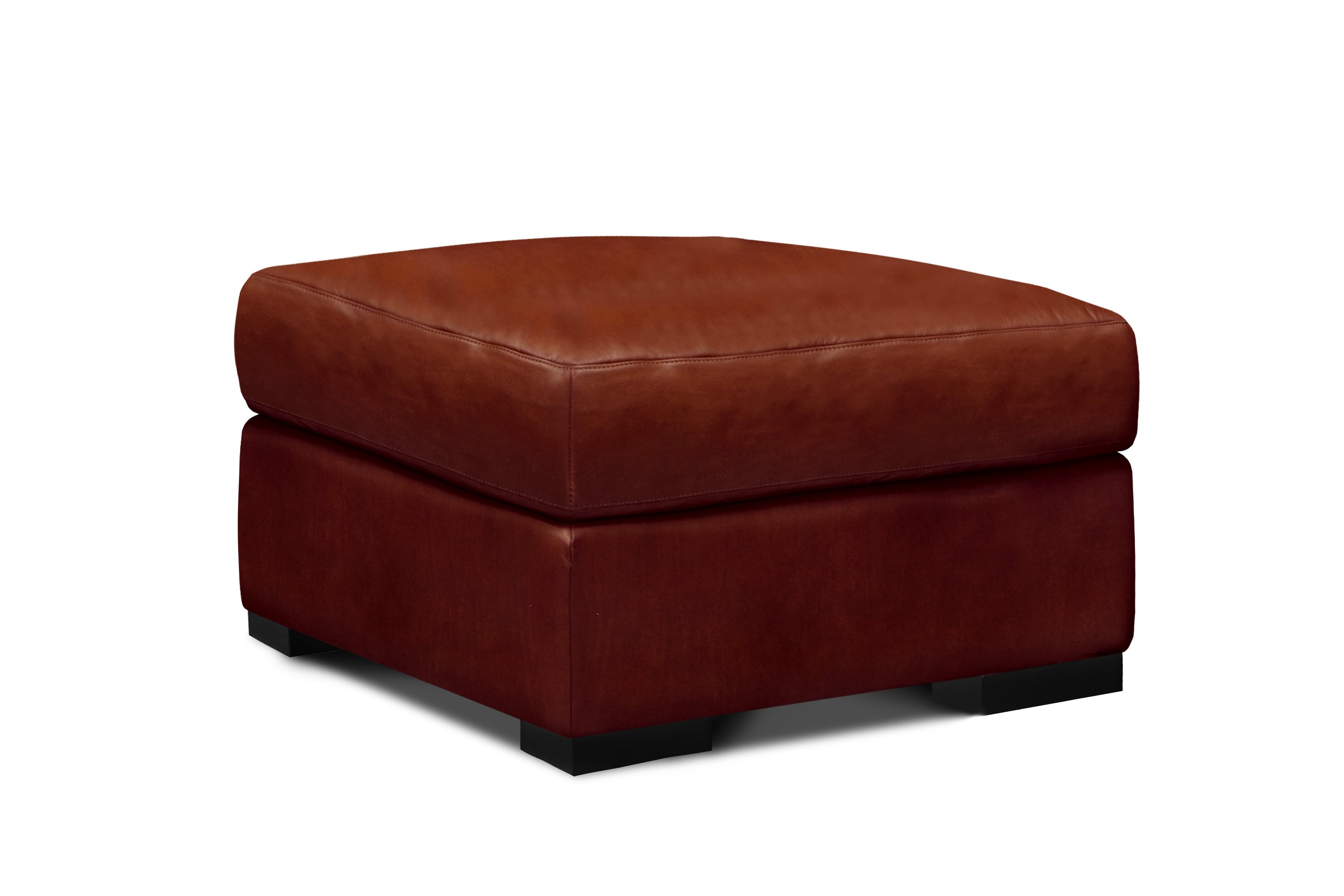 Leather Ottoman w/Solid Block Feet