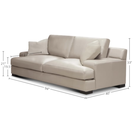 Deep-Seating Leather Sofa w/2 Throw Pillows