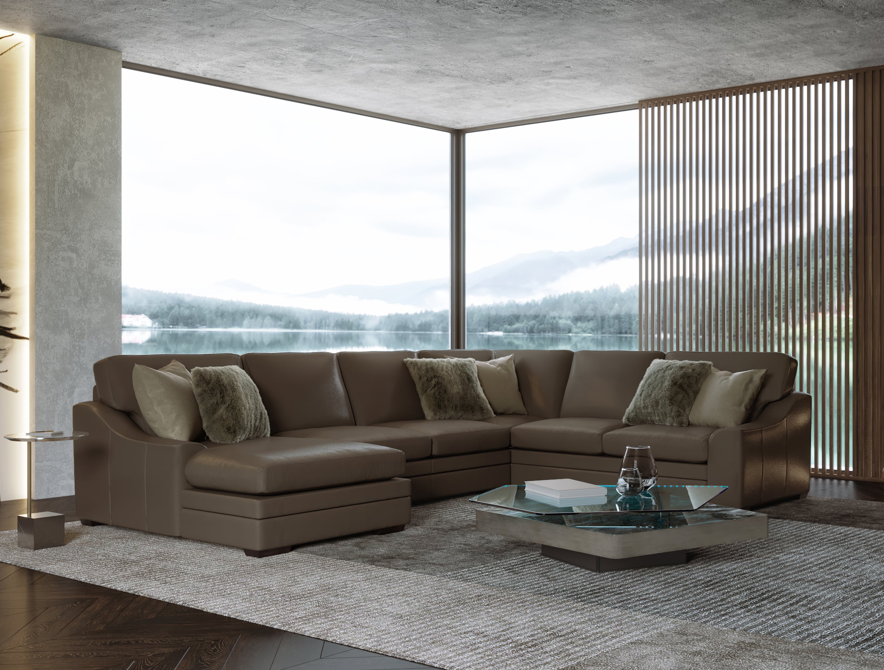 4-pc. Leather U-Shape Sectional w/Block Feet