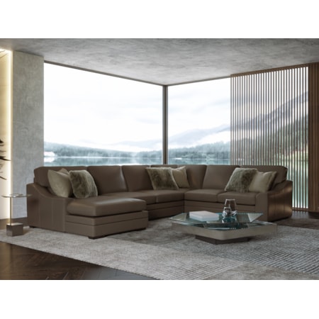 4-pc. Leather U-Shape Sectional w/Block Feet