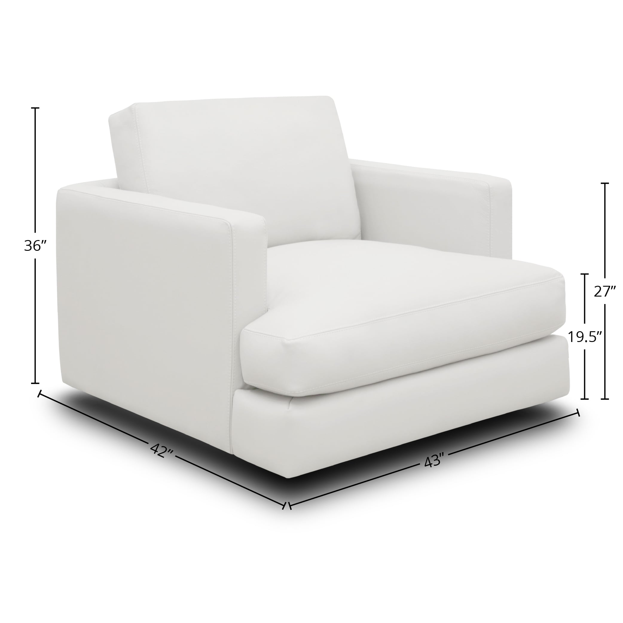 Leather Swivel Armchair w/Tuxedo Arms