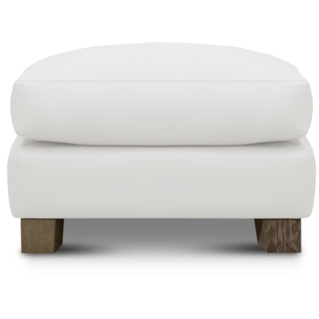 Leather Ottoman Footstool w/Solid Wood Legs