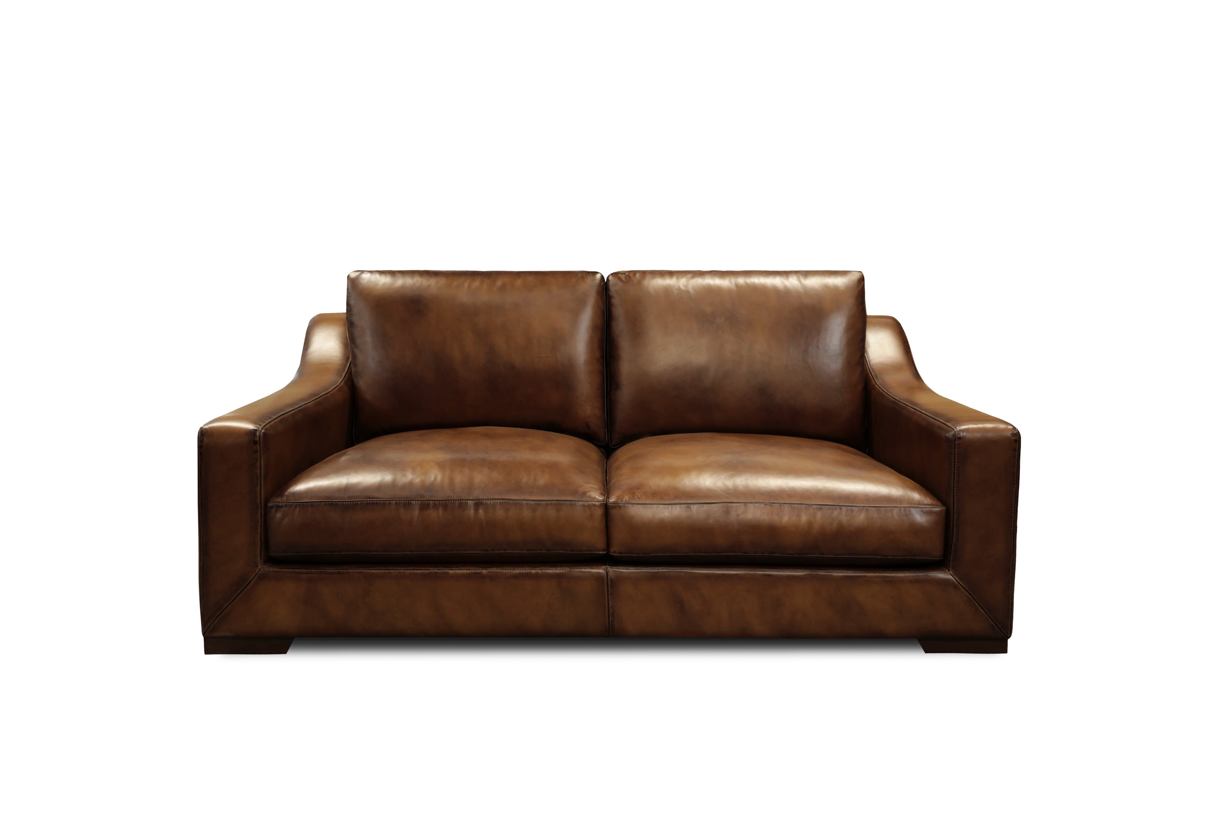 Deep-Seating Leather Loveseat w/Track Arms