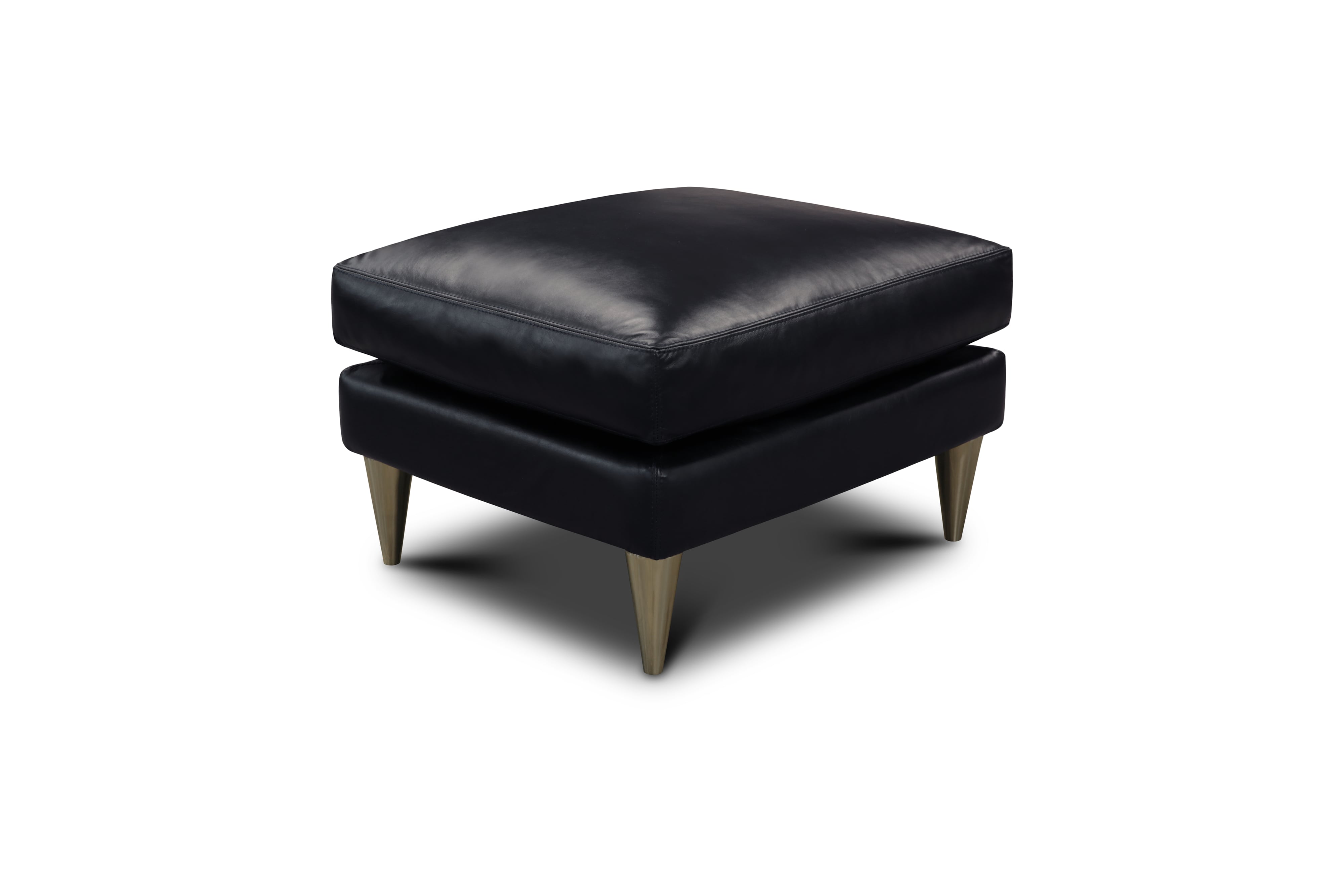 Leather Ottoman w/Cone Stainless Steel Feet