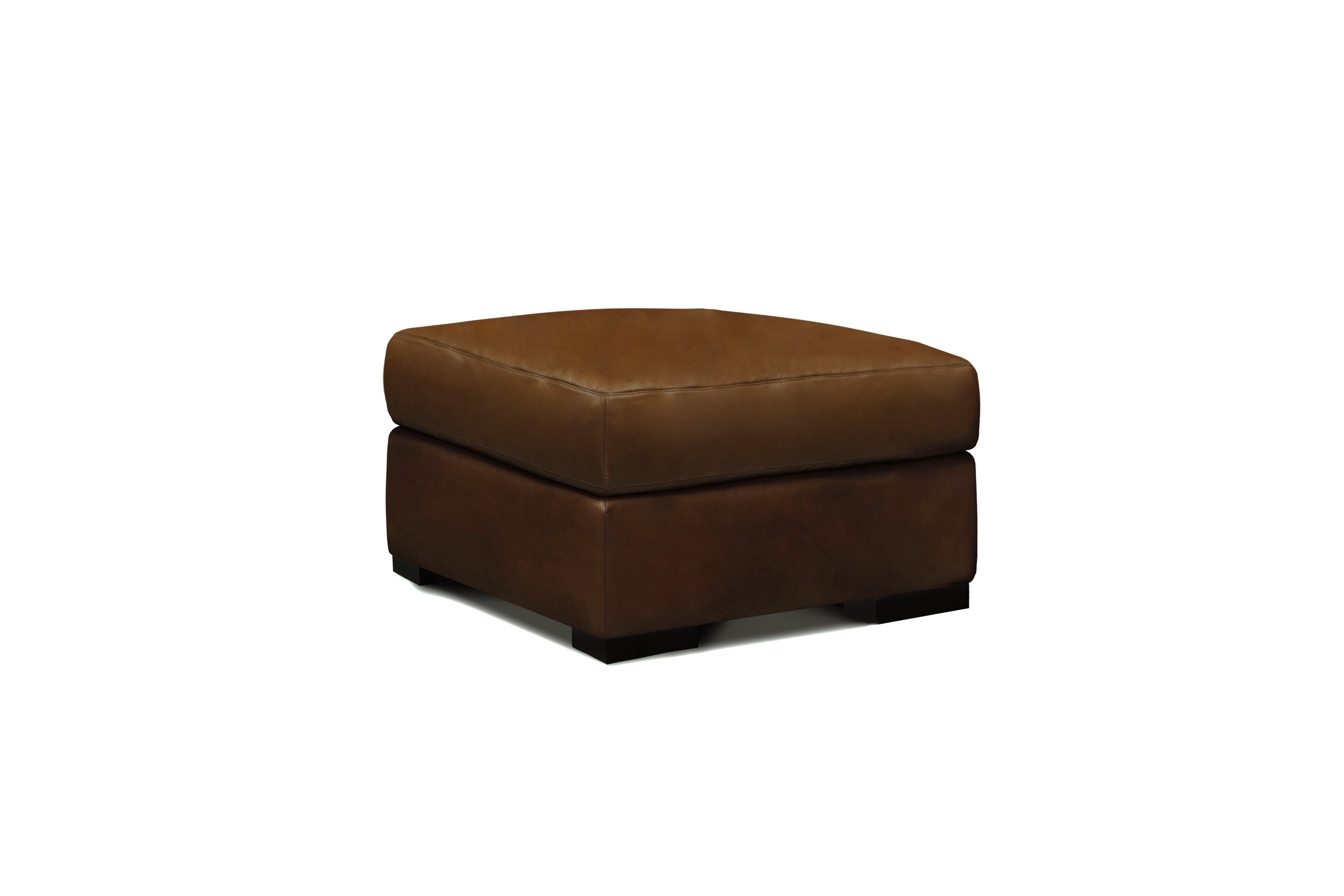Leather Ottoman w/Solid Wood Block Feet